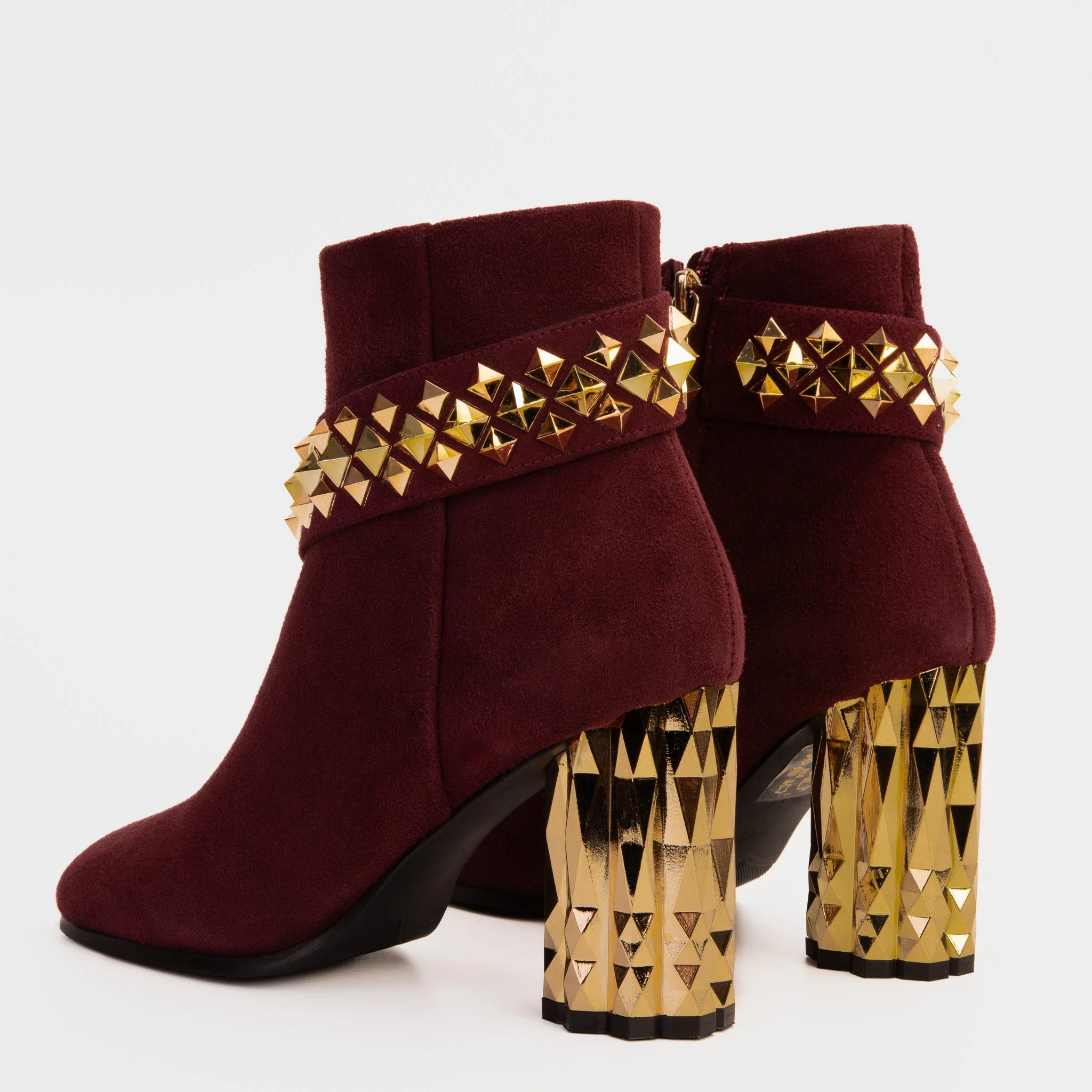 The Metal Burgundy Suede Leather Block Heel Women Boot - Image 5