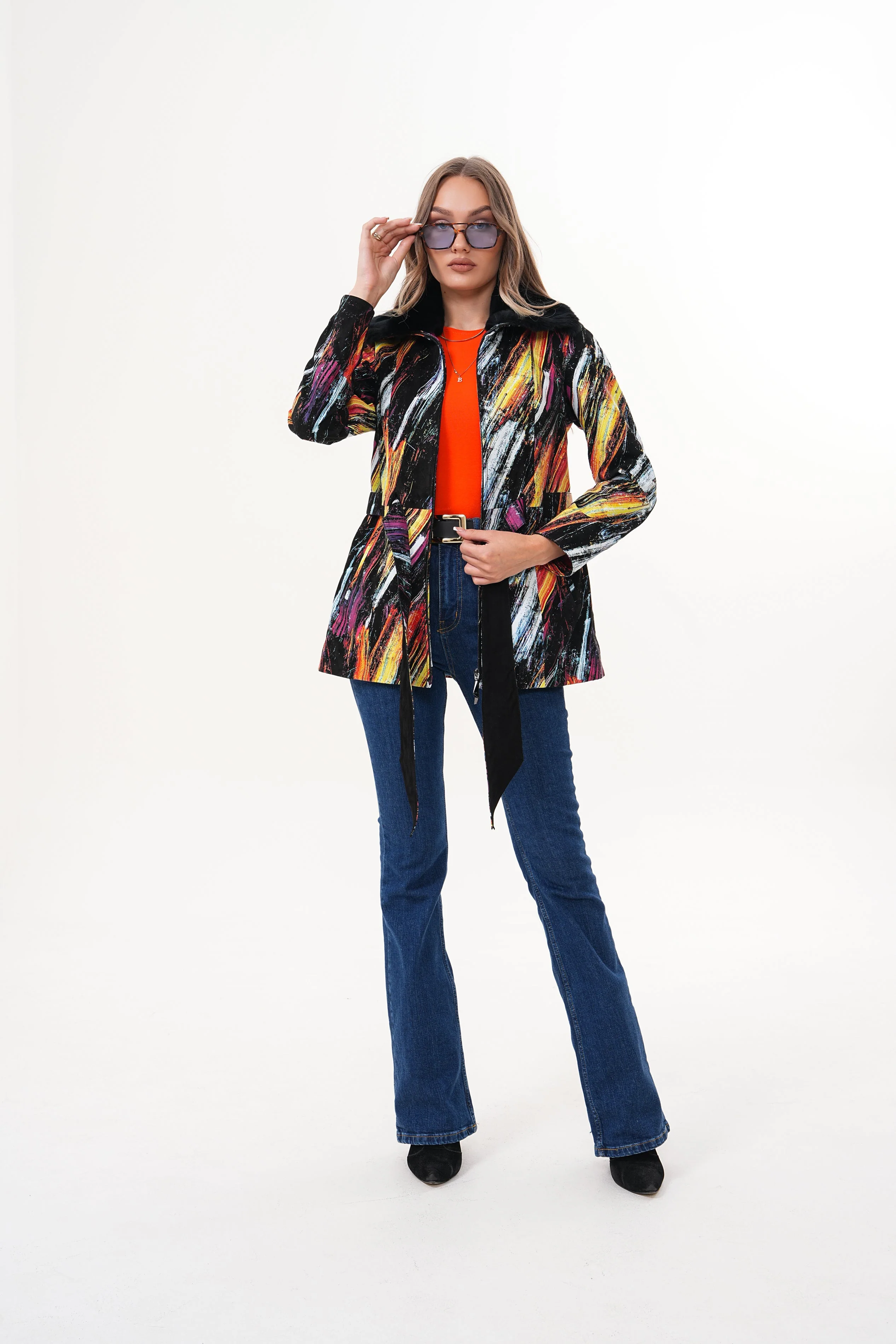 The Mirage Brushstroke Leather Women Jacket - Image 8