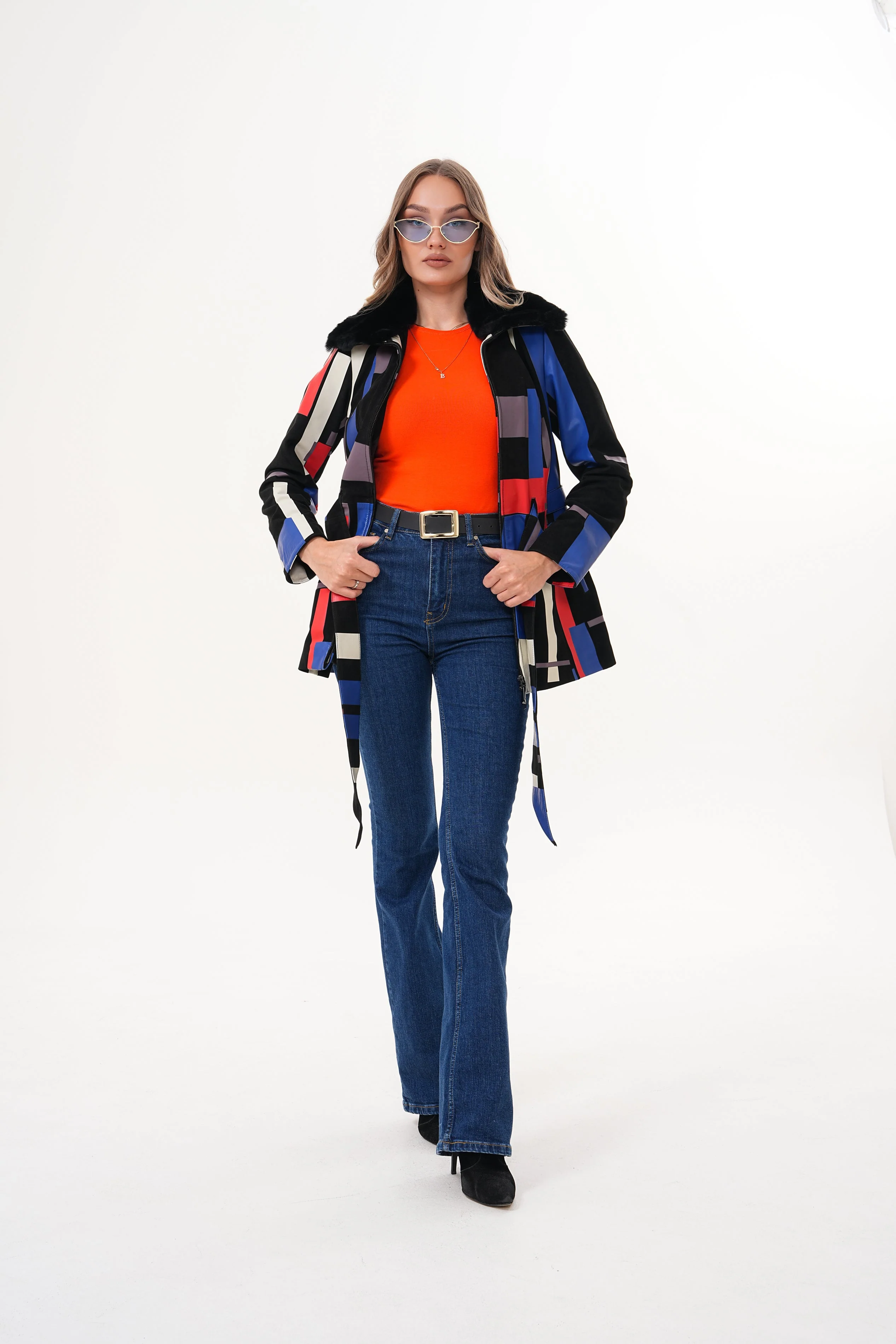 The Mirage Geo Pattern Leather Women Jacket - Image 11