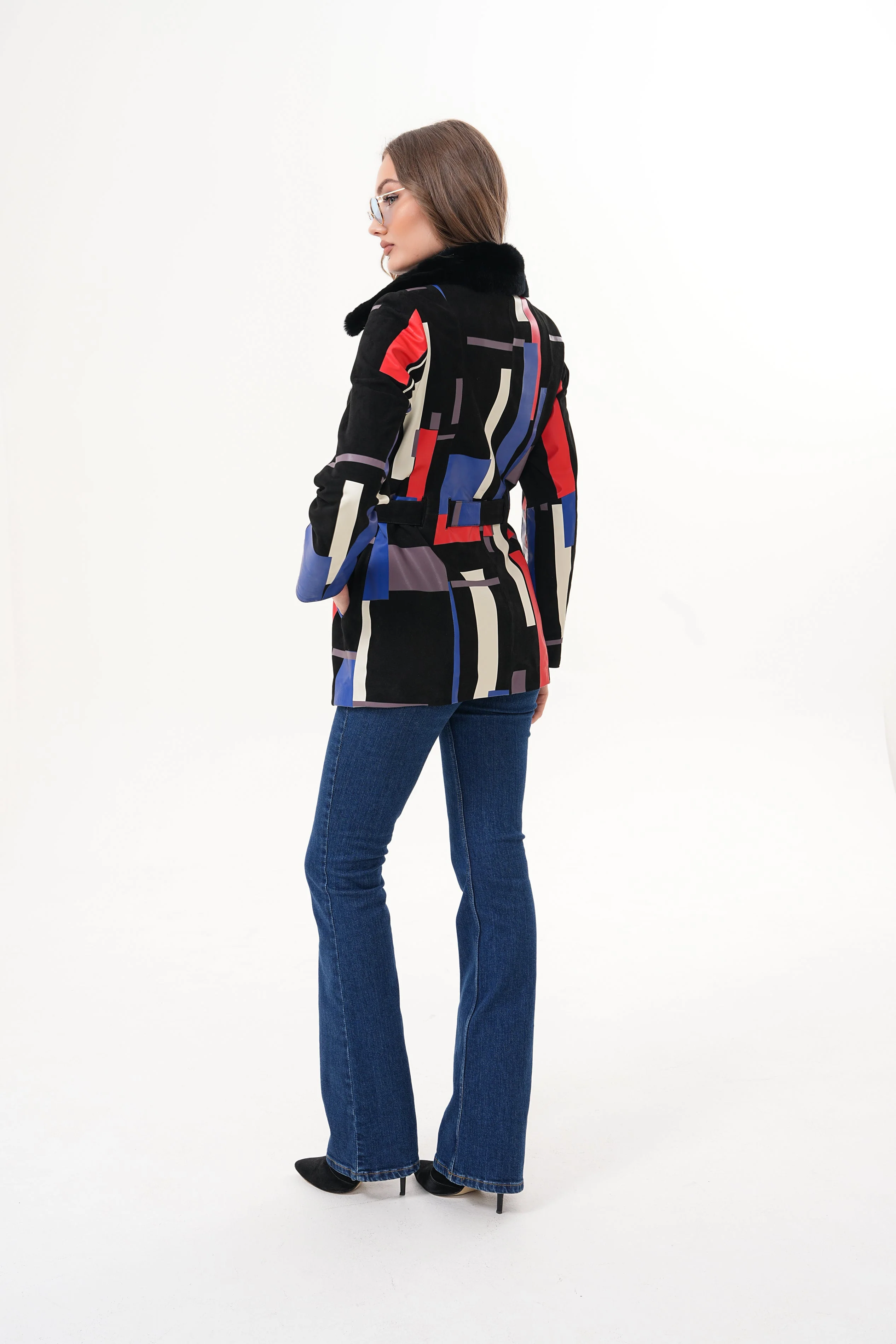 The Mirage Geo Pattern Leather Women Jacket - Image 5