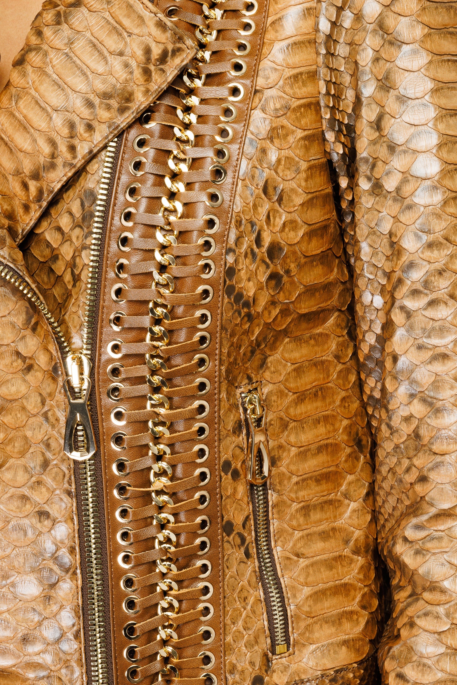 The Nayro Pythn Tan Leather Women Jacket - Image 2