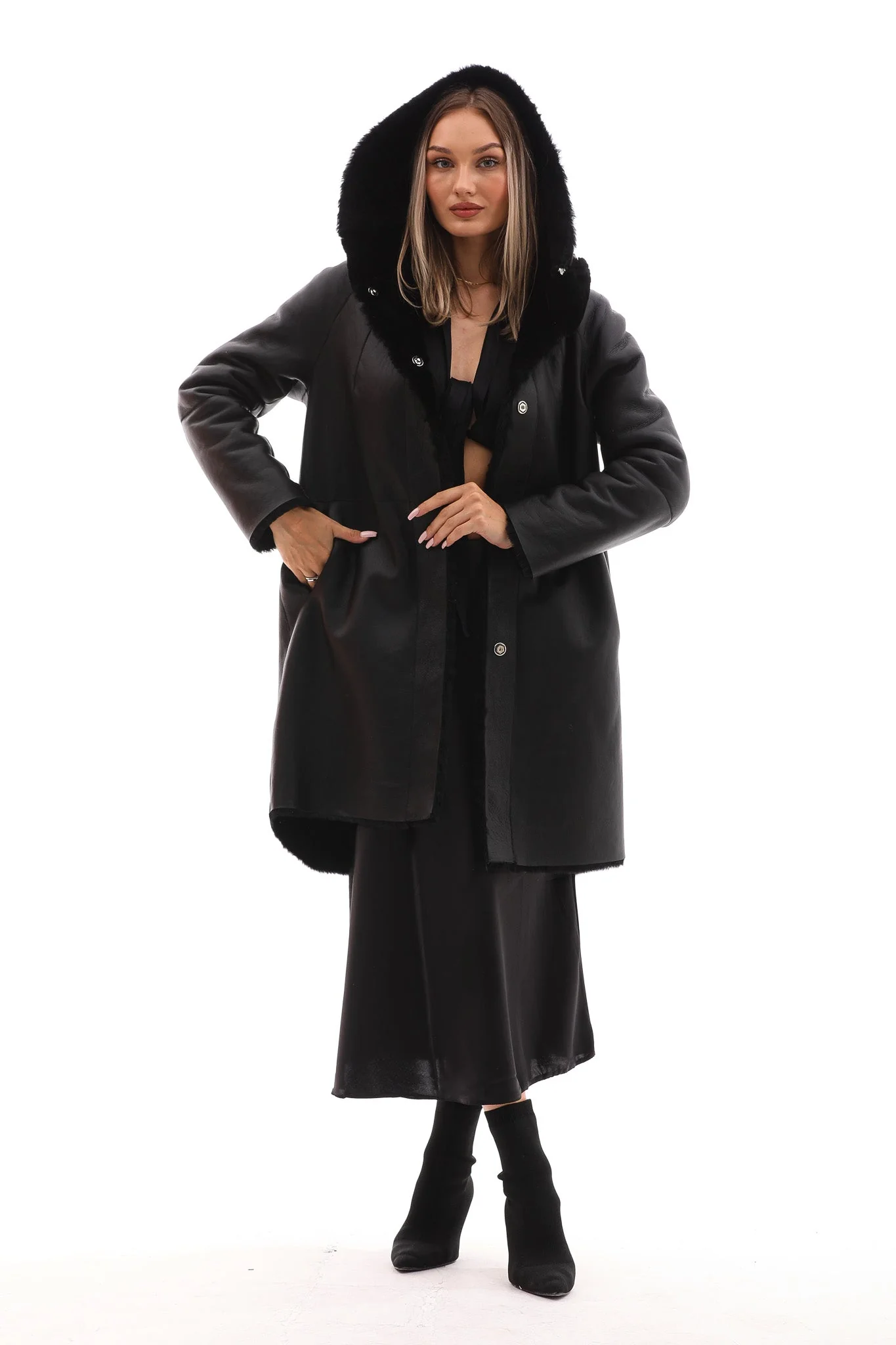 The Noctura Reversible Hooded Shearling Leather Jacket - Image 2