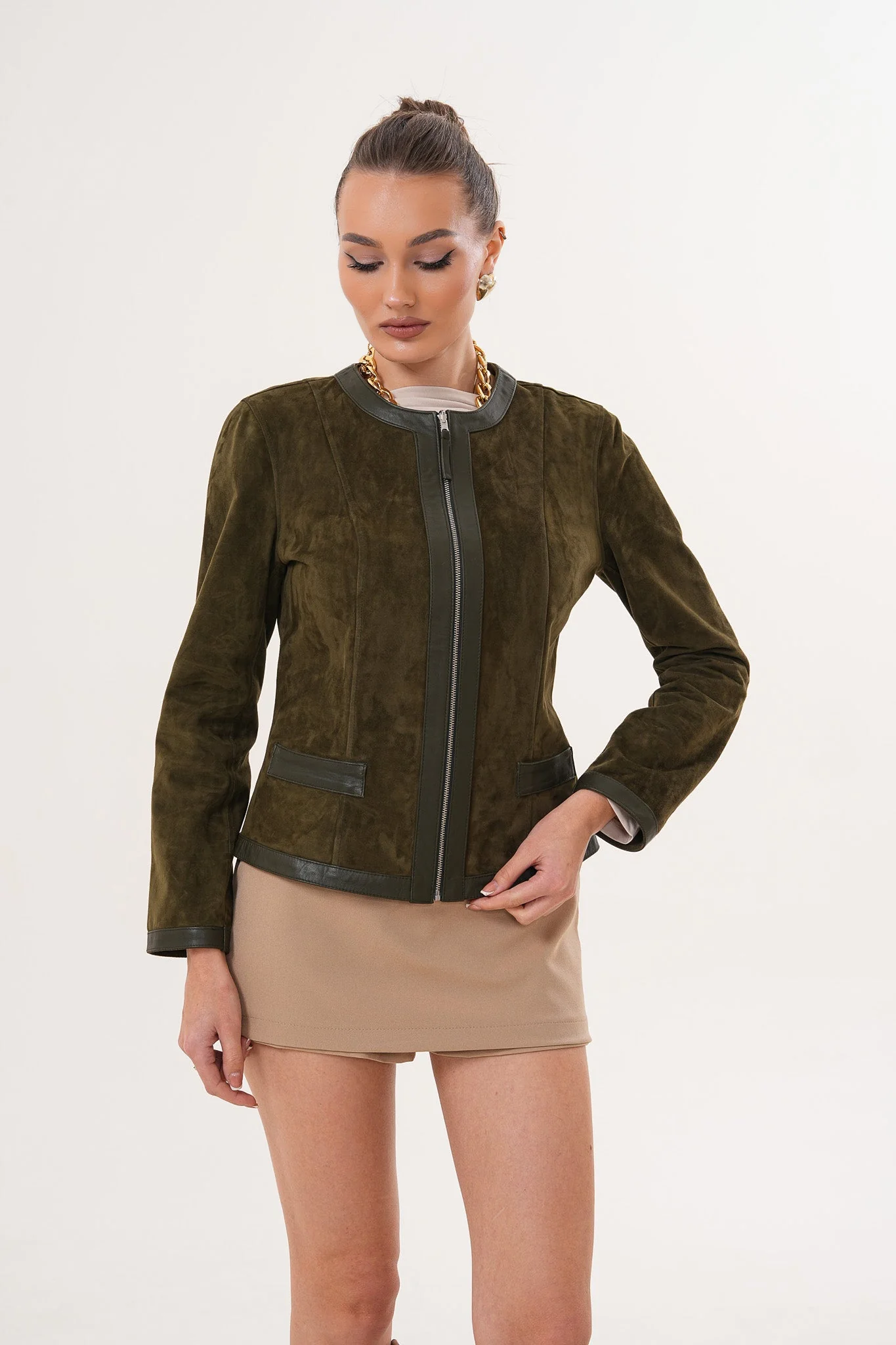 The Nyvessa Reversible Leather Women Jacket – Olive Green - Image 13