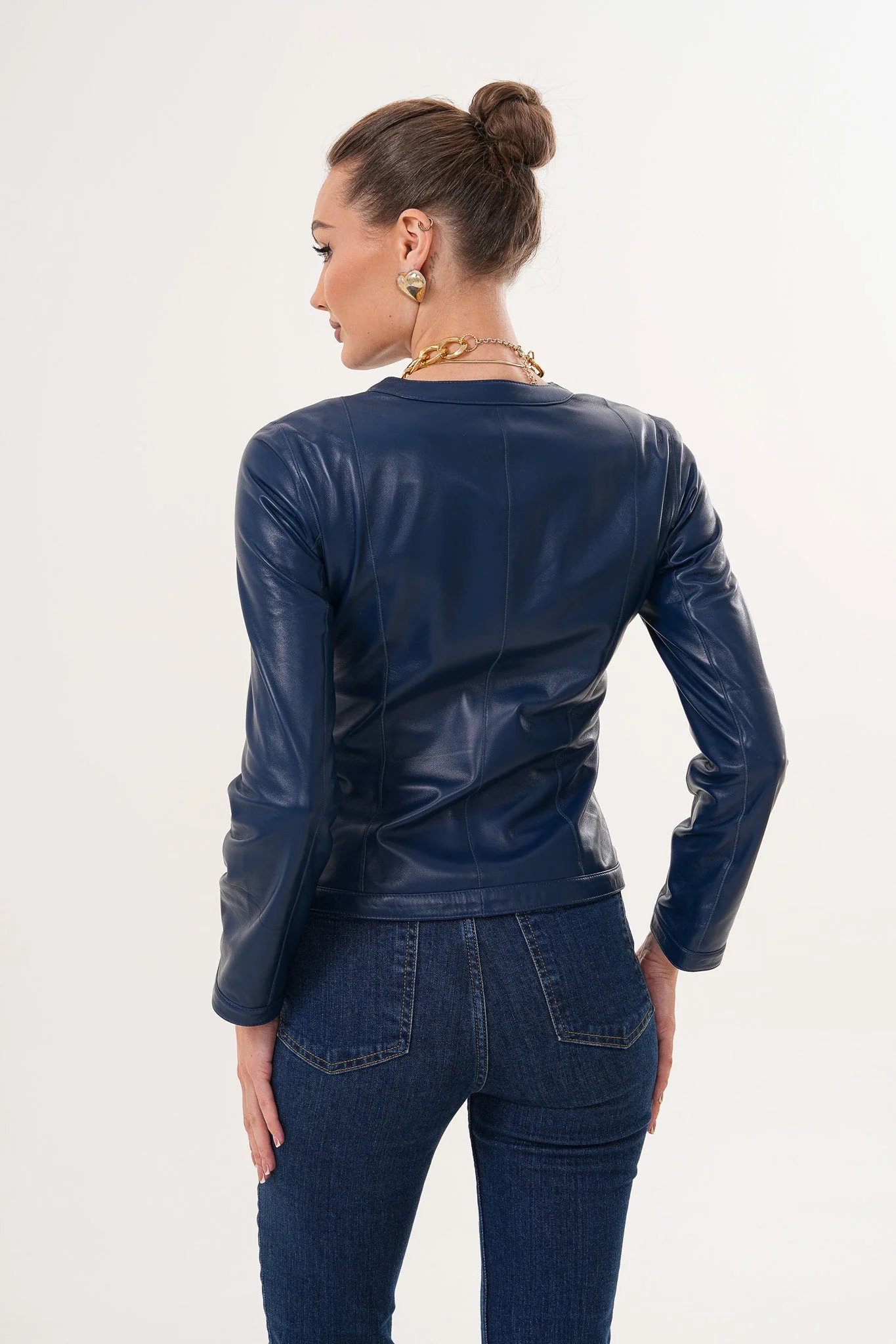 The Nyvessa Reversible Navy Blue Leather Women Jacket - Image 4