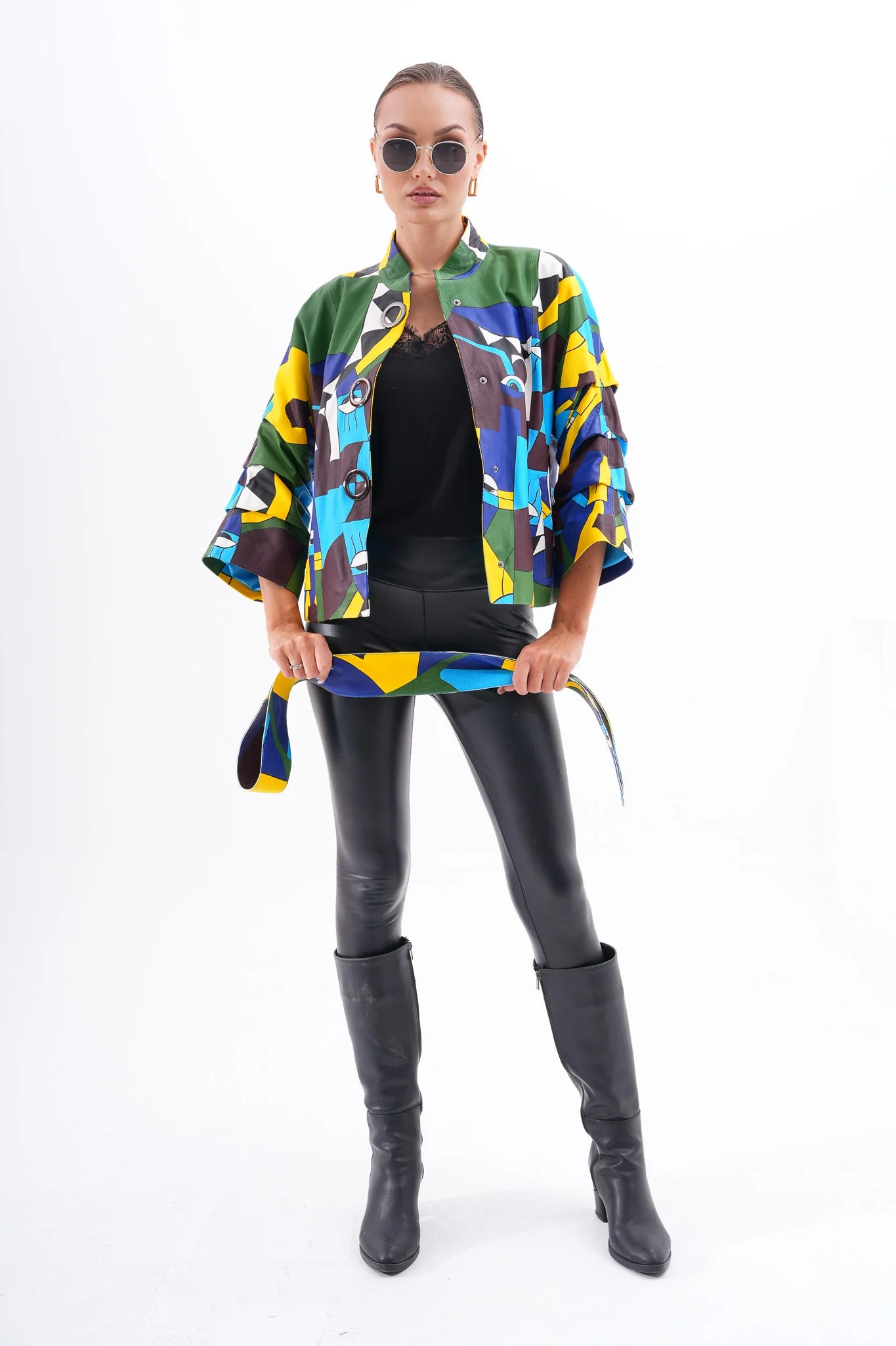 The Odessa Geometric Art Leather Women Jacket - Image 2