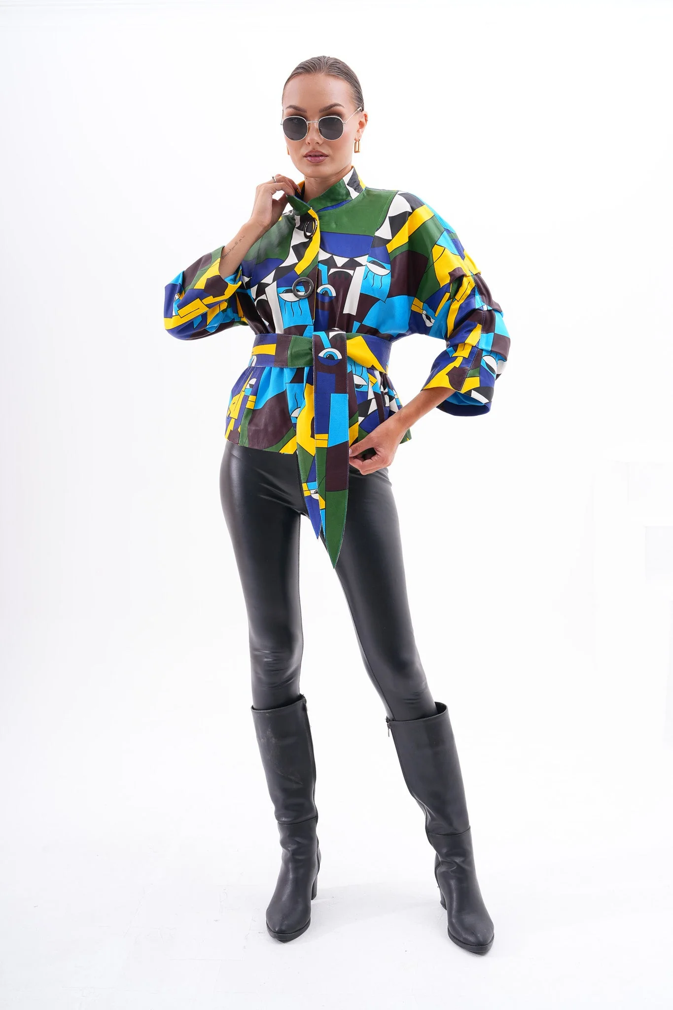 The Odessa Geometric Art Leather Women Jacket - Image 6