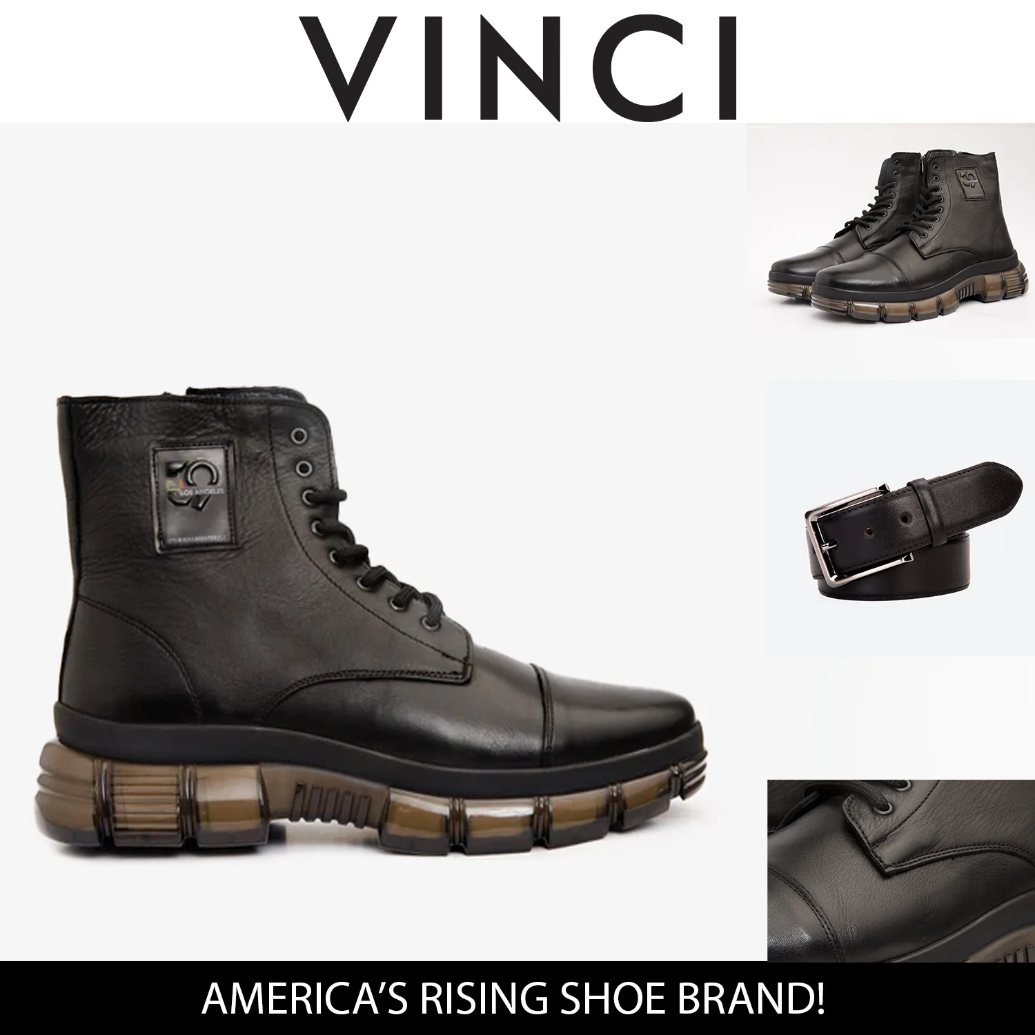 The Ottova Black Leather Lace-Up Sneaker Men Boot with a Zipper - Image 4