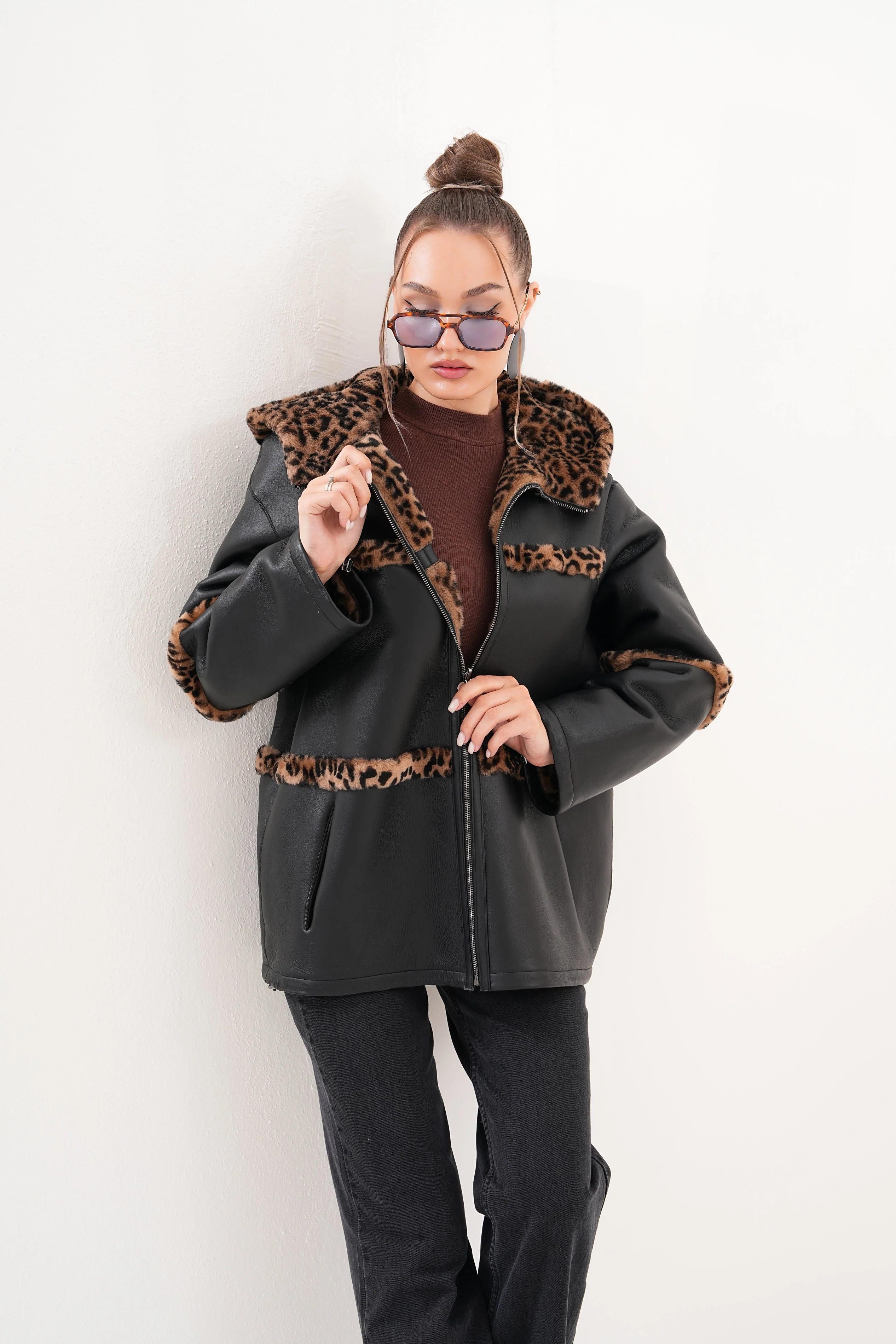 The Panthera Reversible Leopard Shearling Leather Women Jacket - Image 11