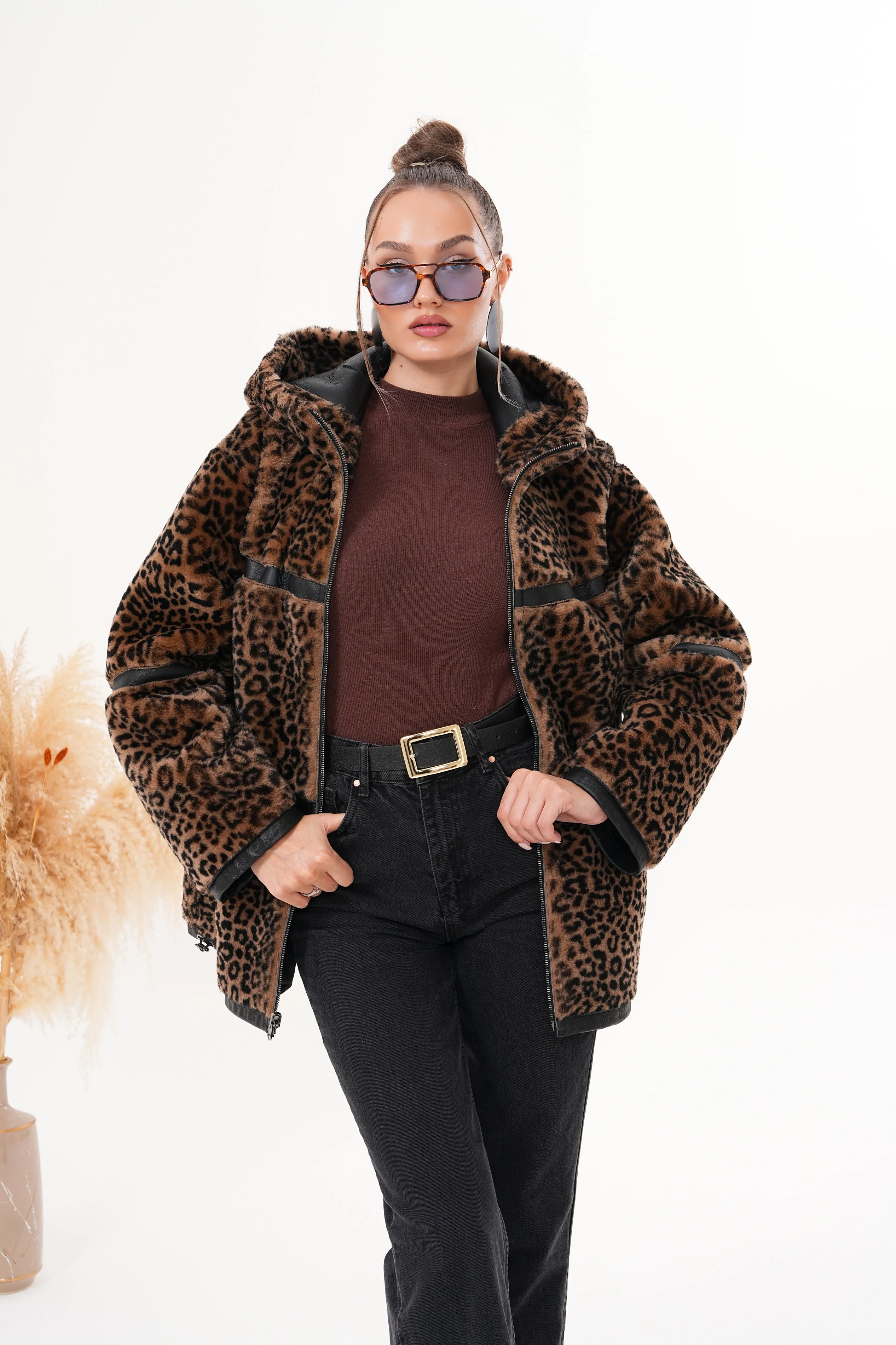 The Panthera Reversible Leopard Shearling Leather Women Jacket - Image 14