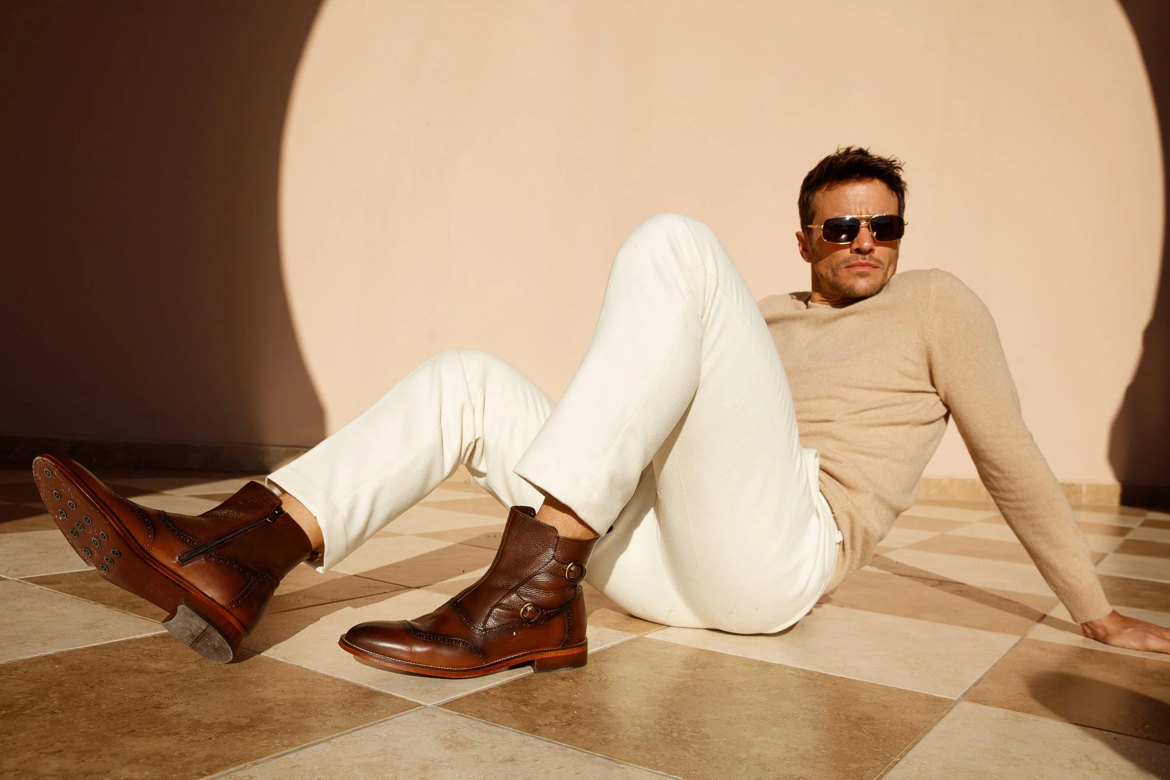 The Rand Brown Leather Double Buckle Brogue Men Boot with a Zipper - Image 12