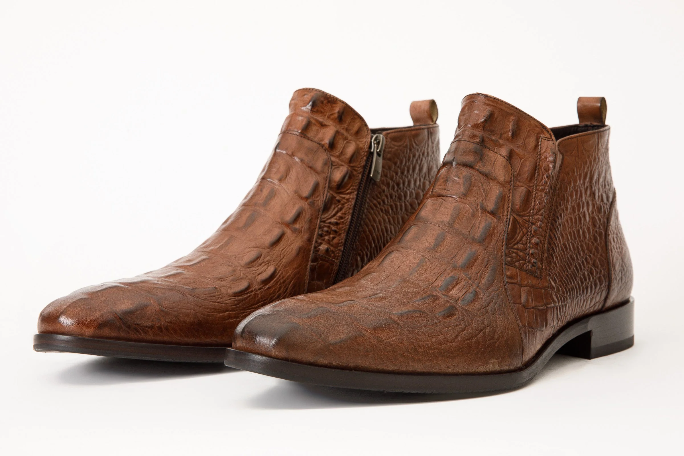 The Randor Brown Crocodile Leather Side-Zip Dress Ankle Men  Boot - Image 2