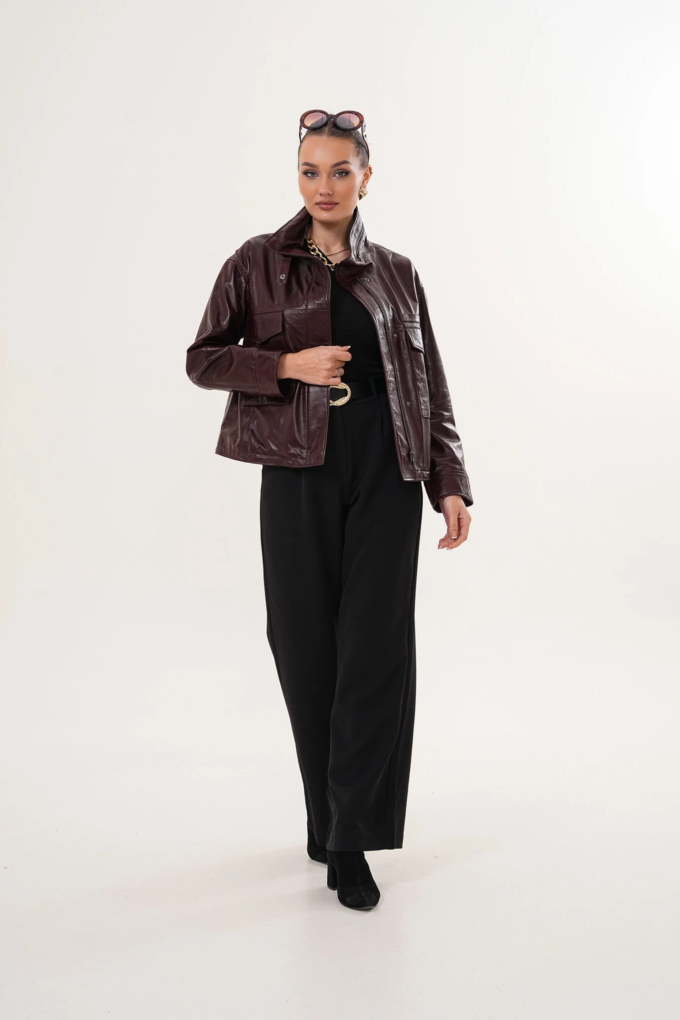 The Ravelyn Burgundy Leather Women Jacket - Image 7