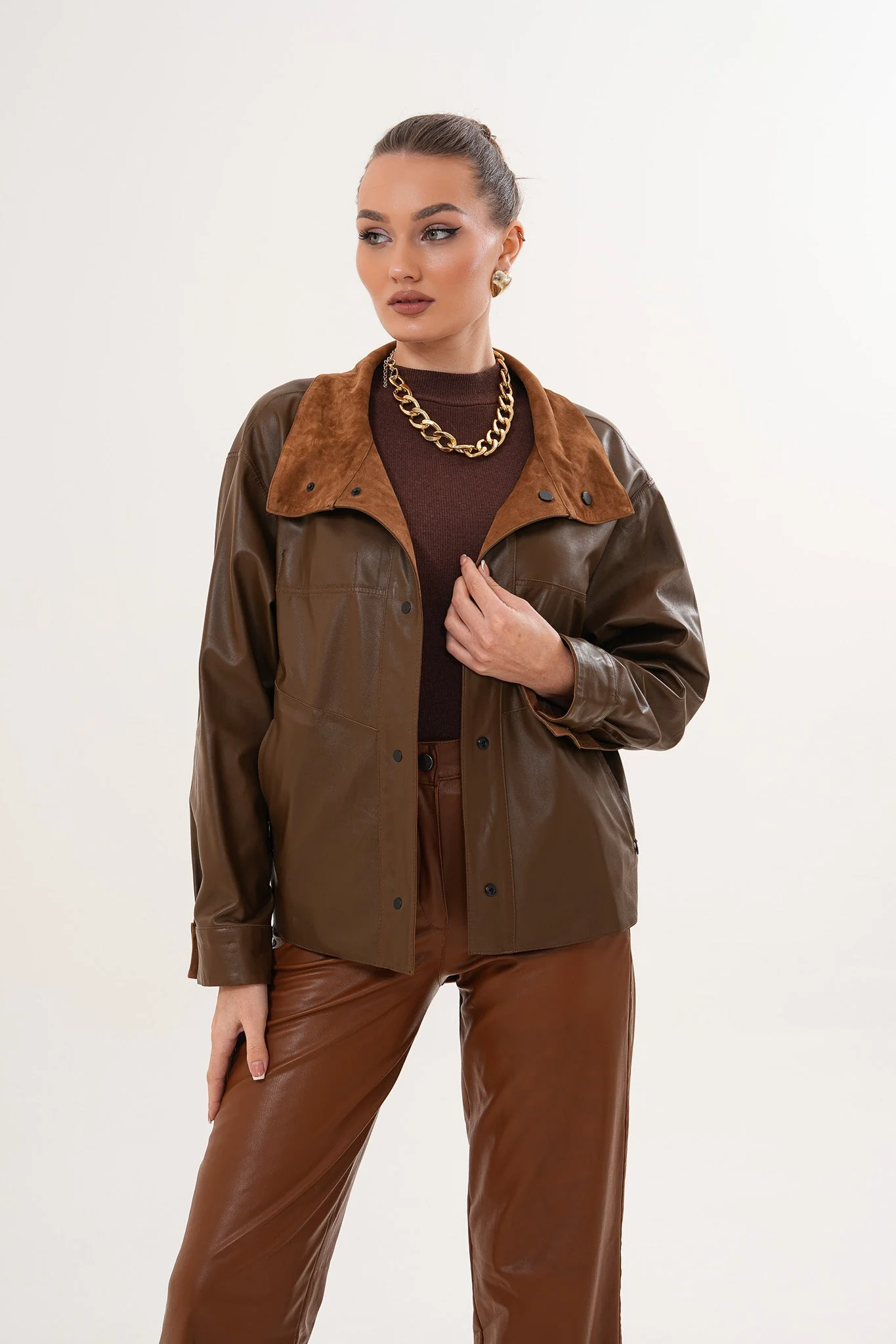 The Ravessa Reversible Brown Suede & Leather Women Jacket - Image 4