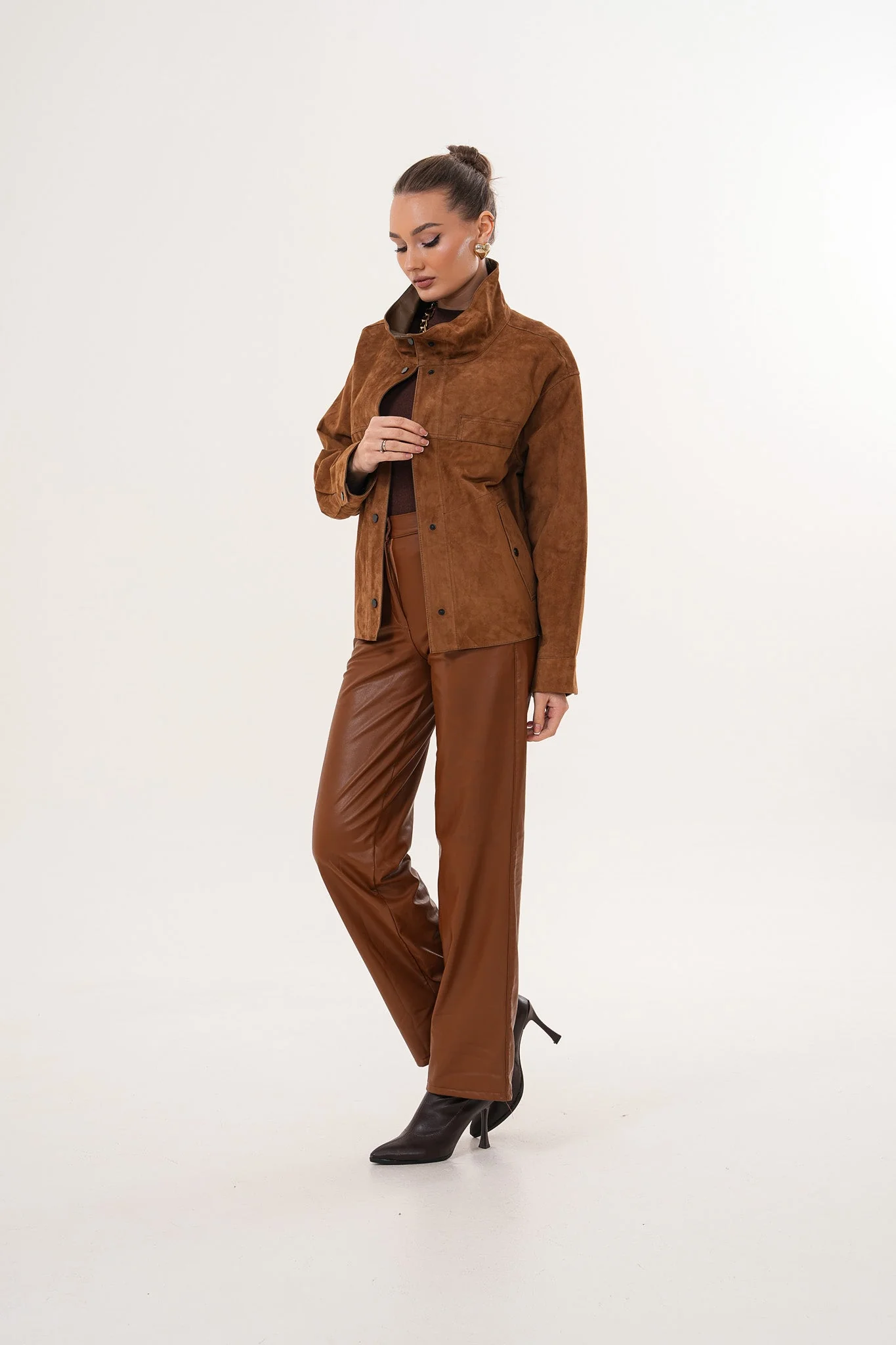 The Ravessa Reversible Brown Suede & Leather Women Jacket - Image 8