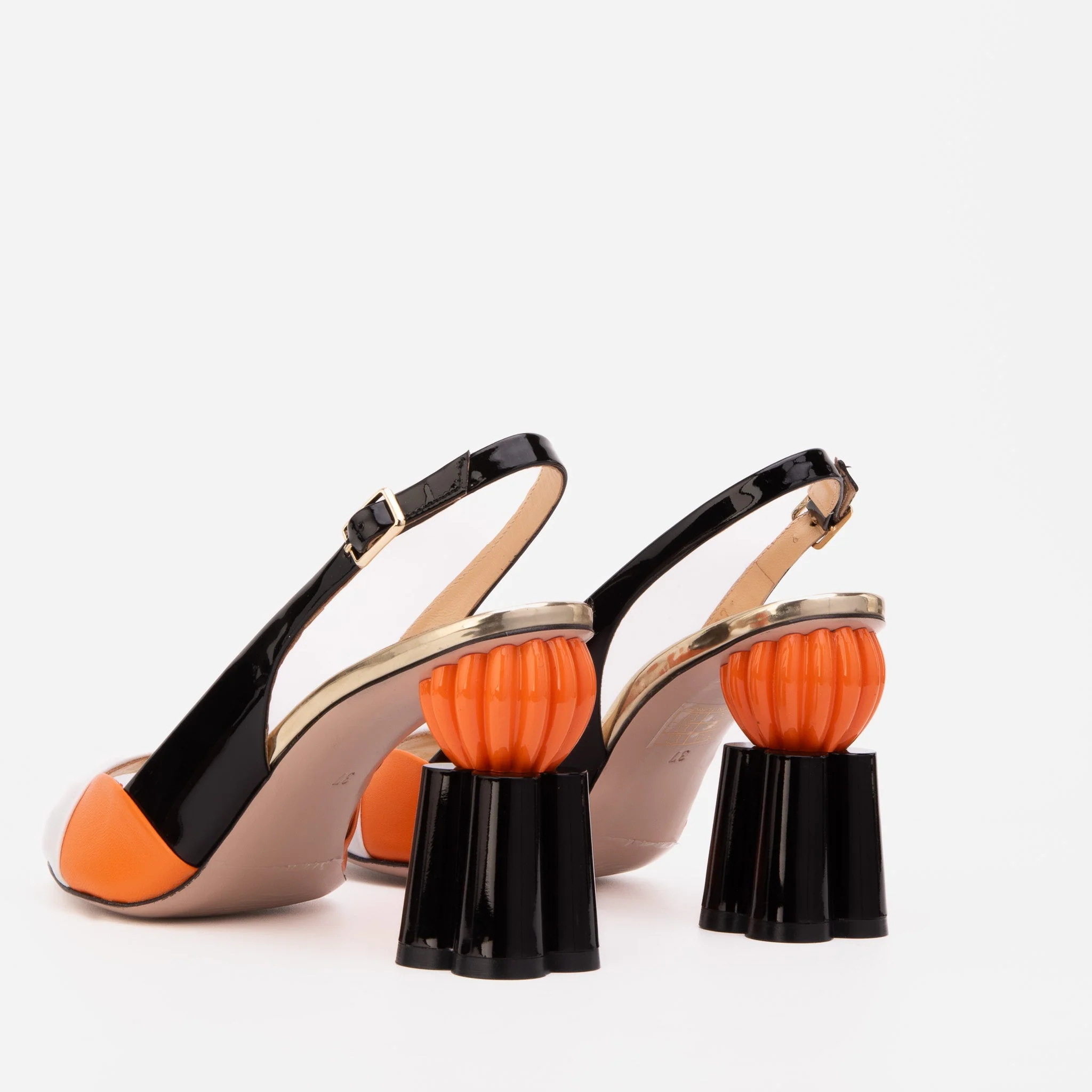 The Rize Black & Orange Pumpkin Heel Leather Women Sandal - Image 4