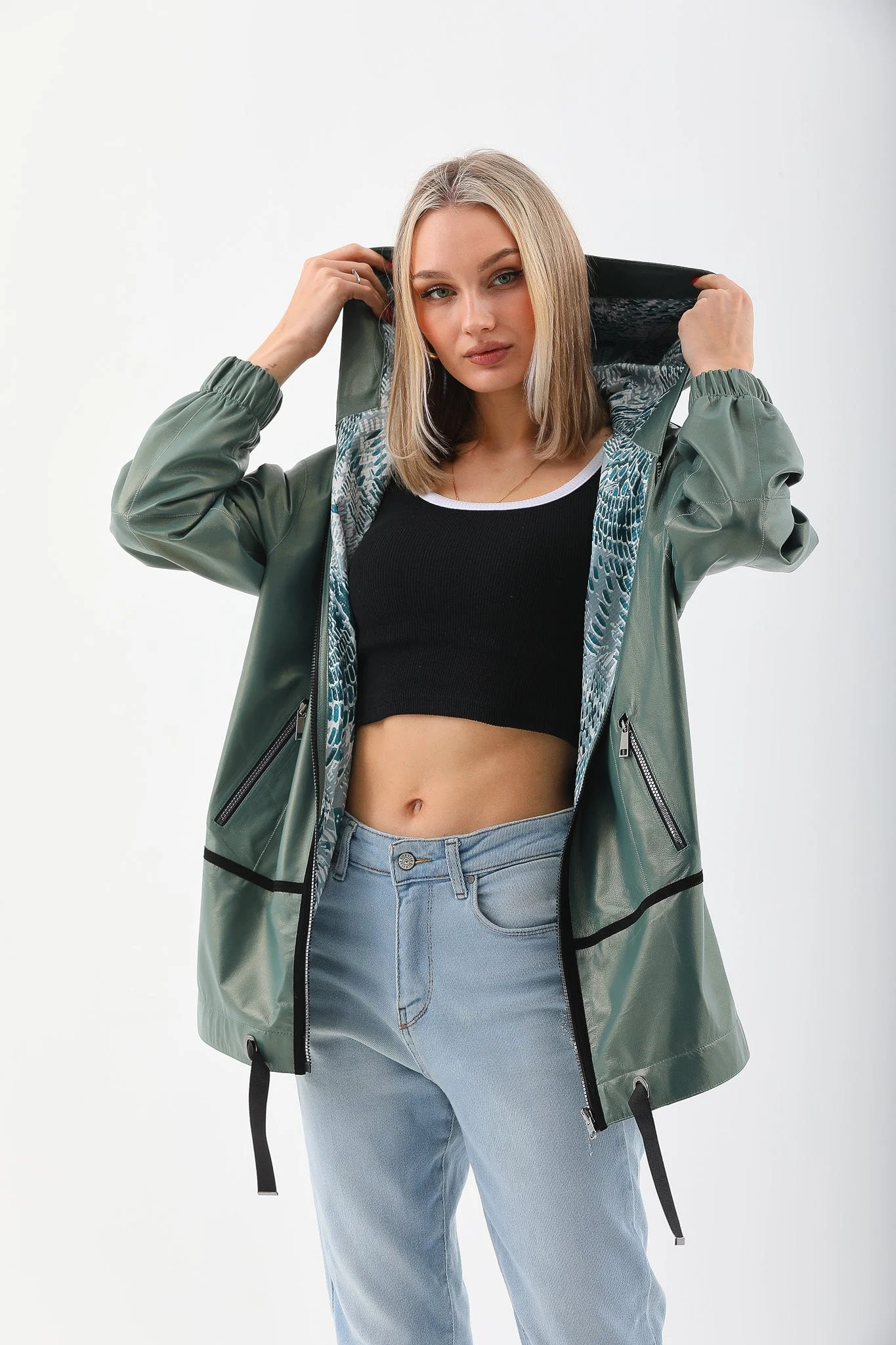 The Sage Olive Green Leather Women Jacket - Image 6