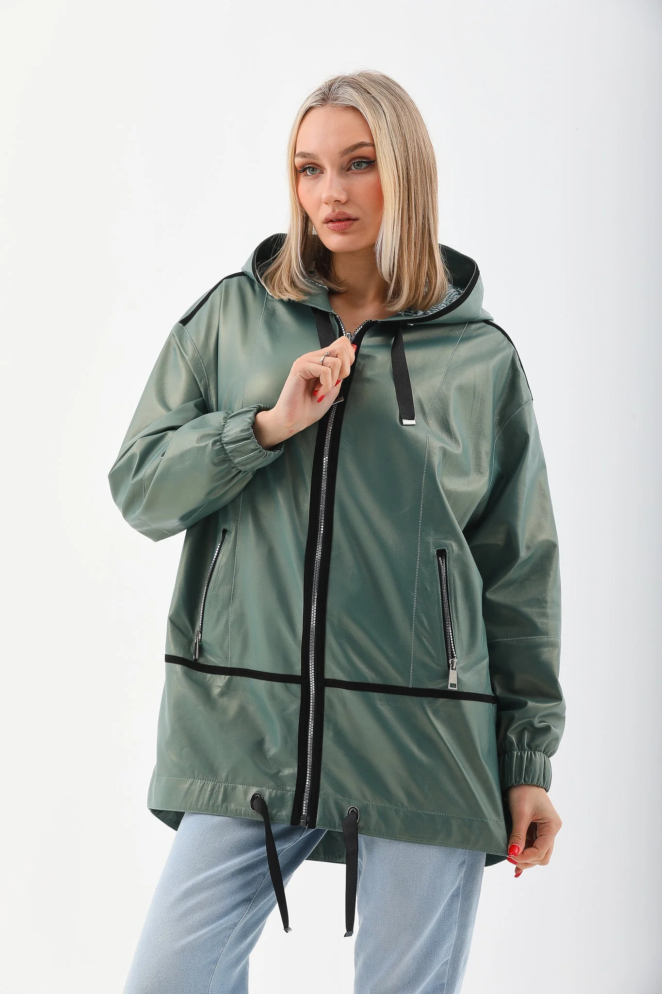 The Sage Olive Green Leather Women Jacket - Image 9