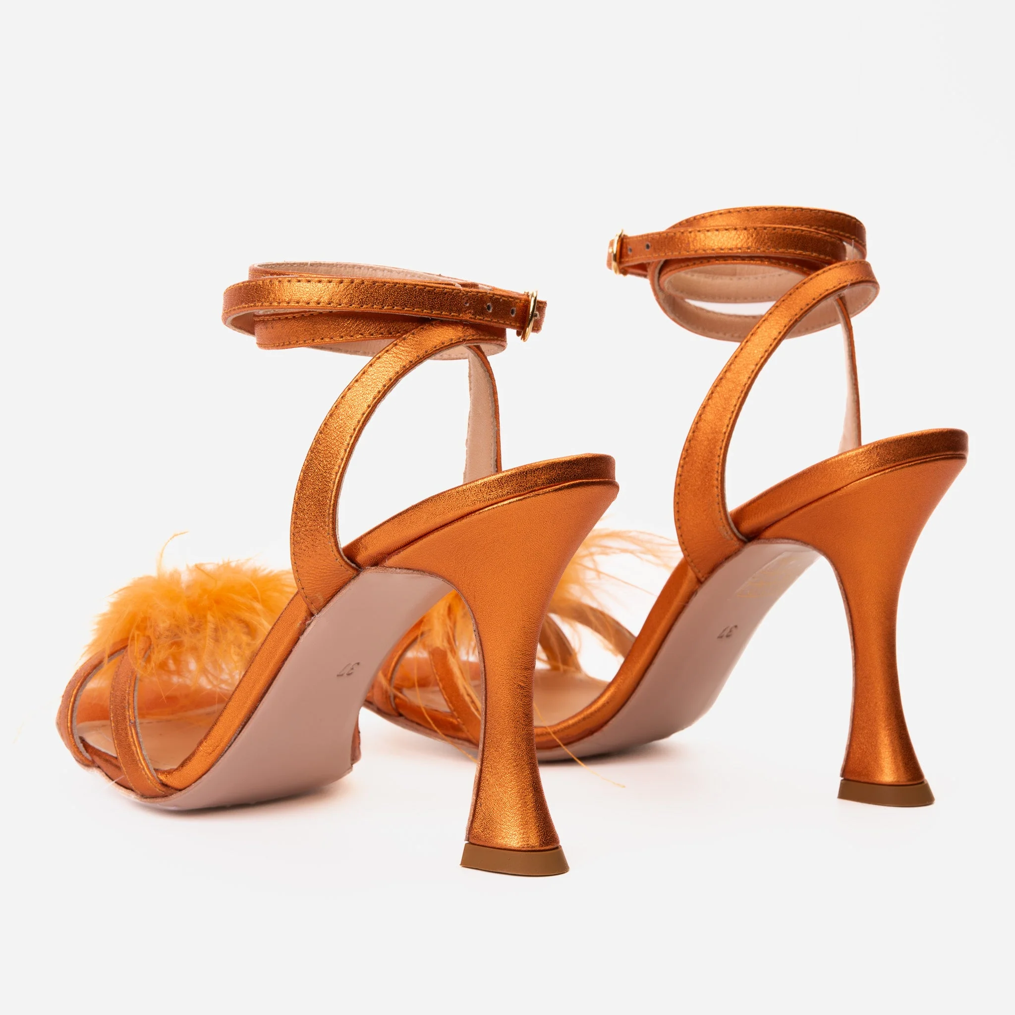 The Siena Orange Leather Ankle Strap Plumed Women Sandal Final Sale! - Image 4