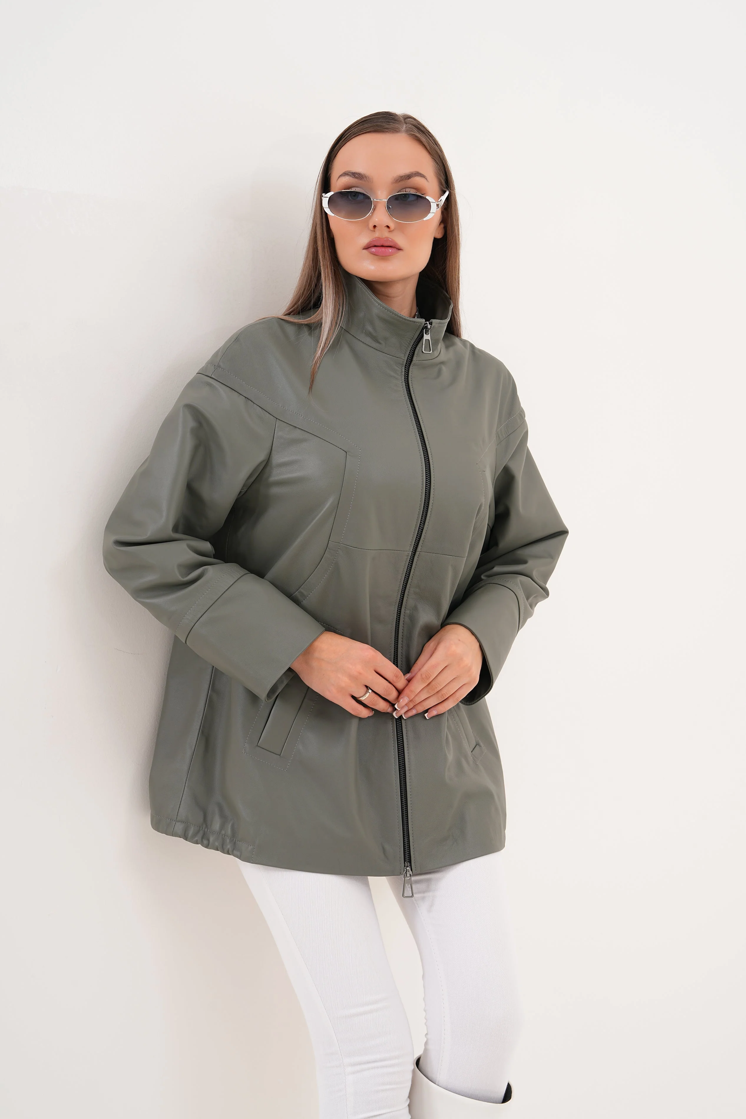 The Sierra Olive Green Leather Women Jacket - Image 6