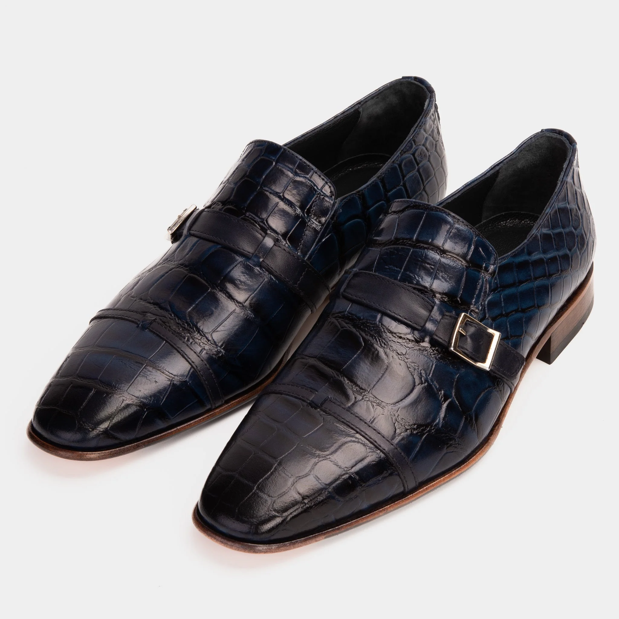 The Strat Single Monk Strap Cap Toe Navy Leather Handmade Men Shoe - Image 6