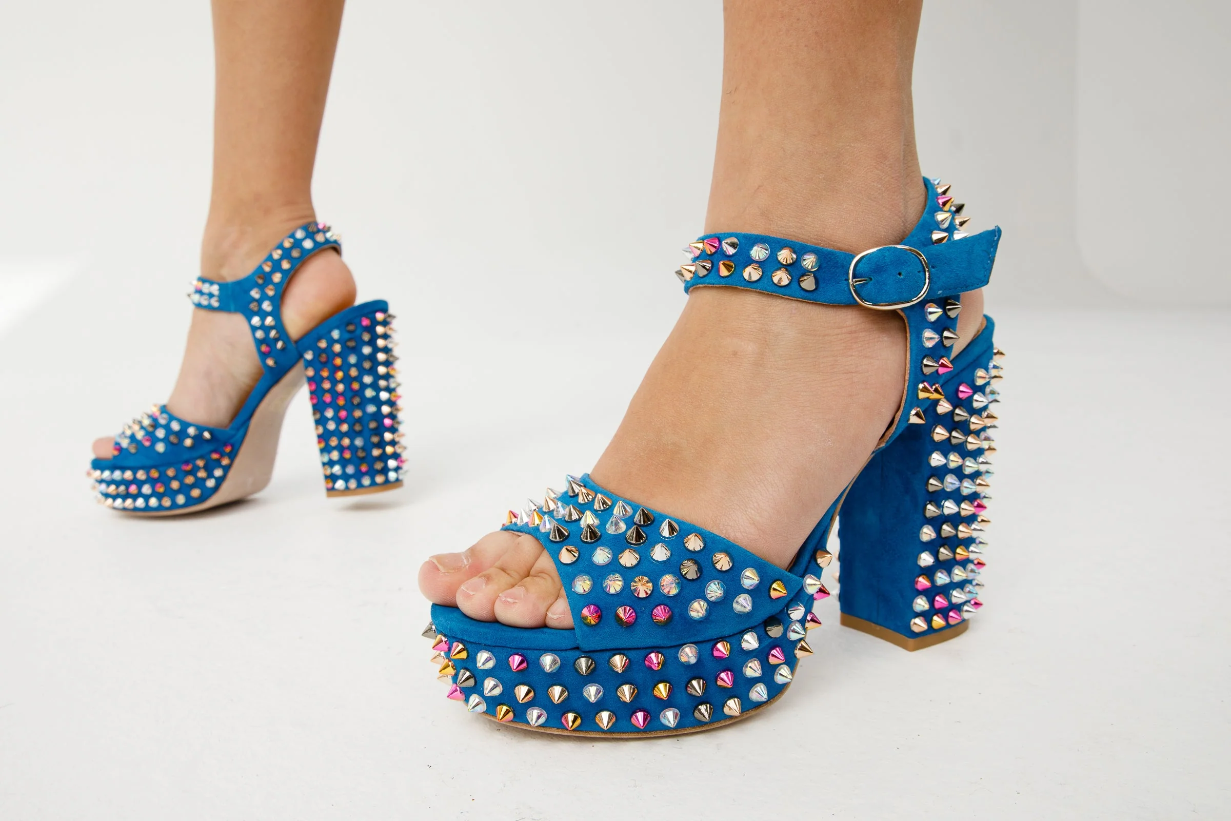 The Tampico Blue Suede Leather Spike Platform Heel Women Sandal - Image 20
