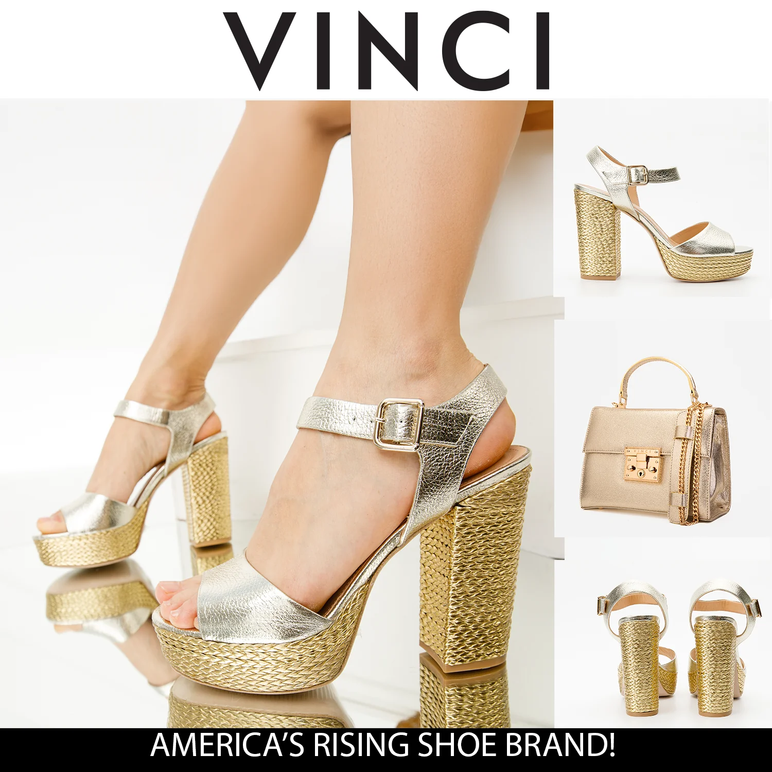 The Tampico Platform Heel Gold Leather Women Sandal - Image 6