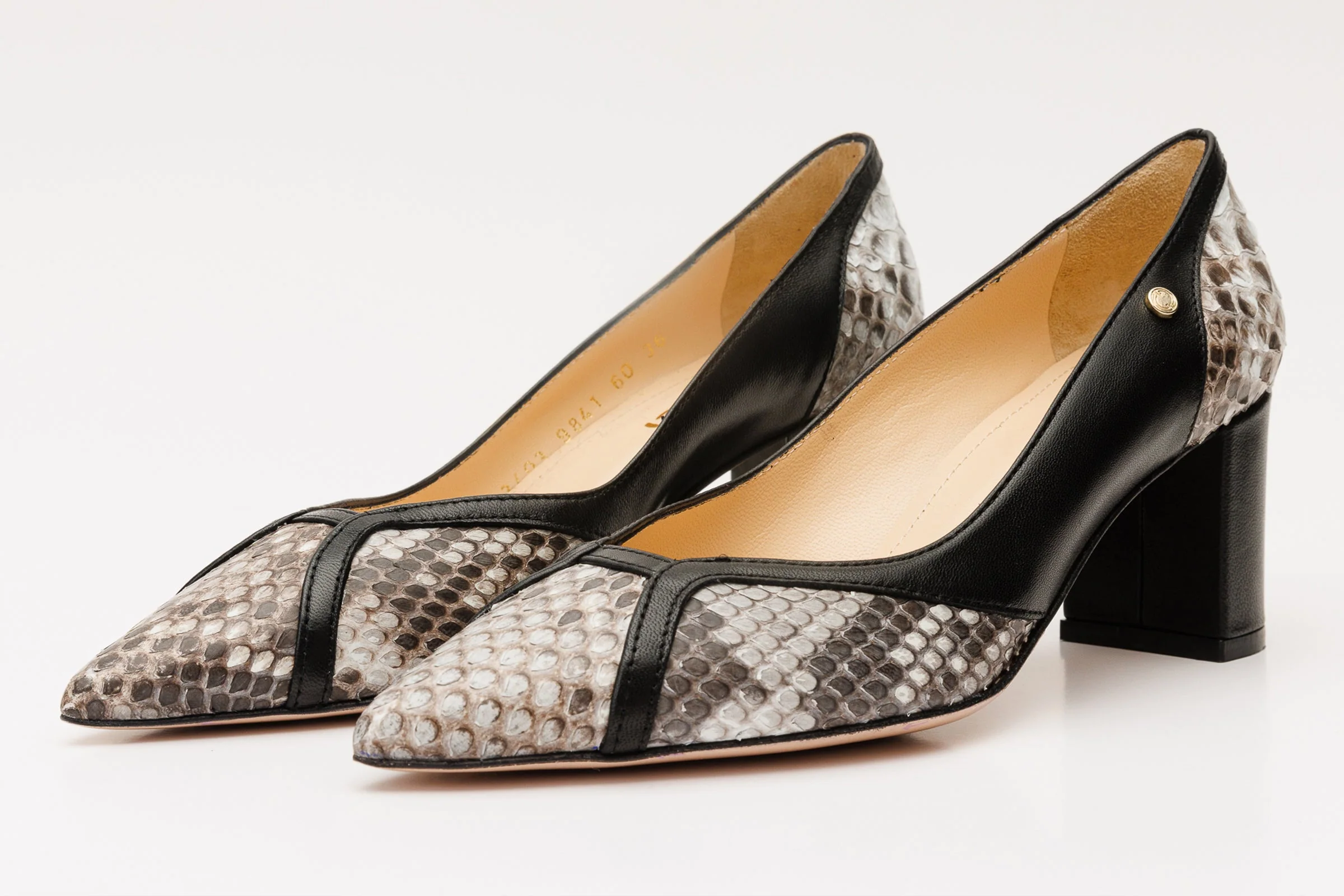 The Toskana Black & Natural Pythn Leather Block Heel Pump Women Shoe - Image 2
