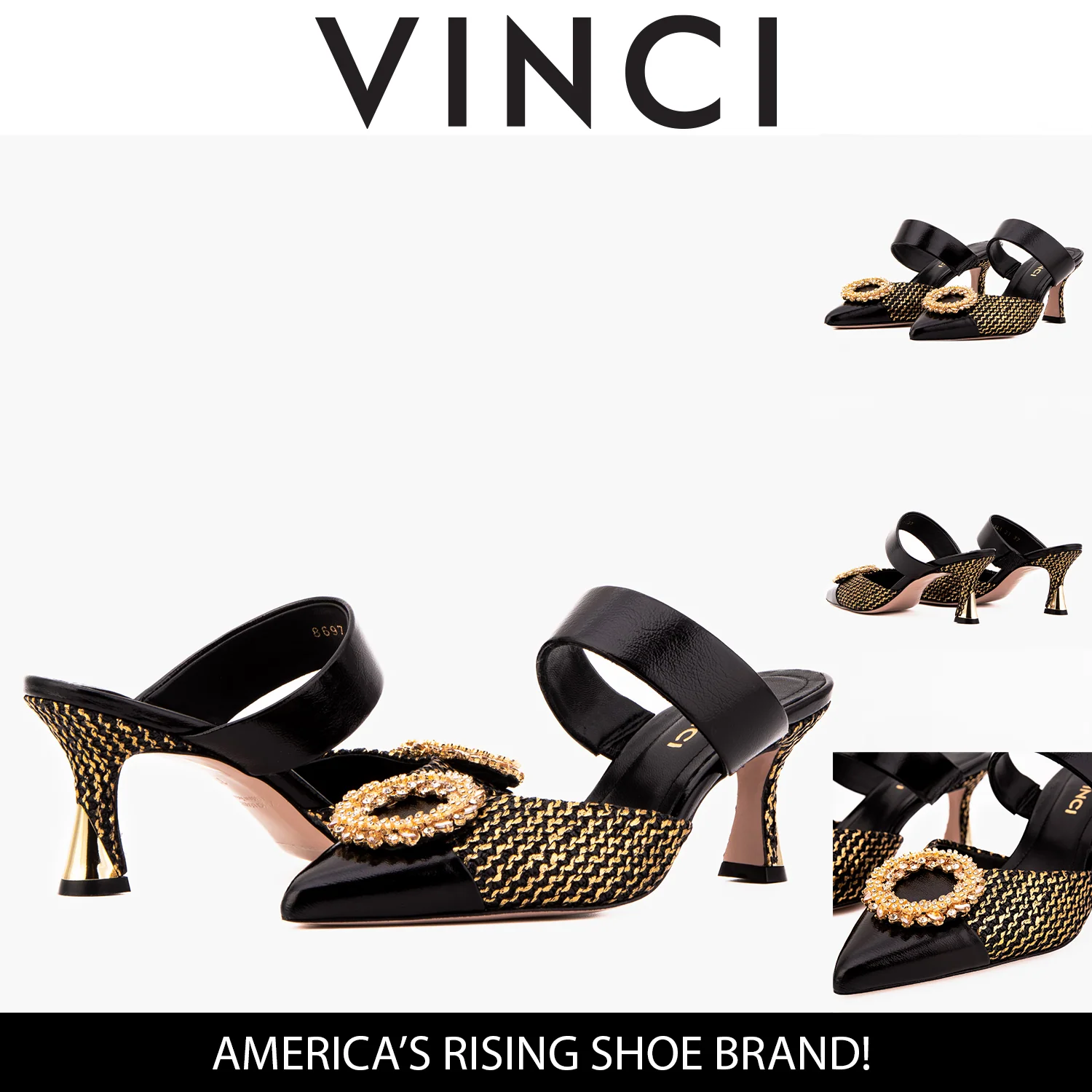 The Valencia Black & Gold Jewel Heel Women Mule Sandal - Image 7