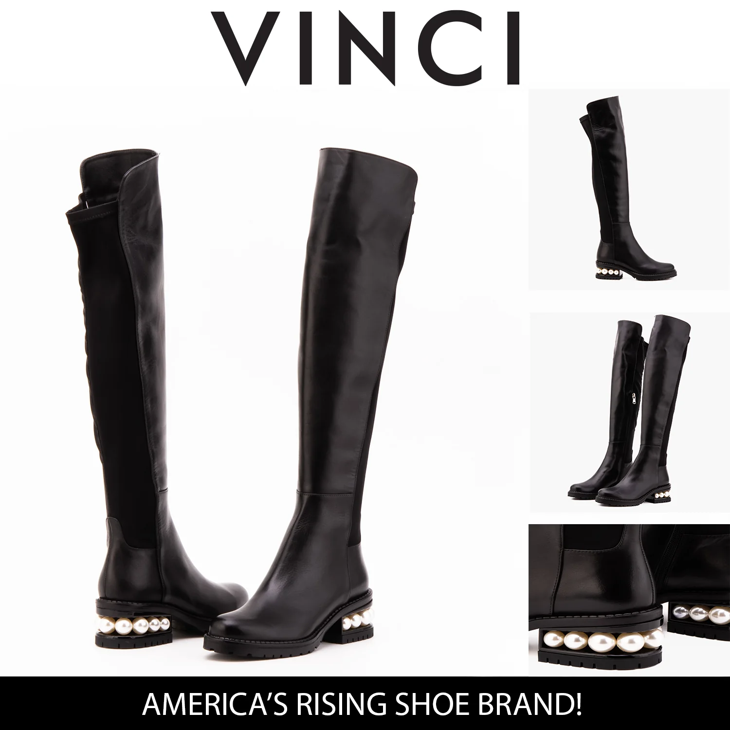 The Valeria Pearl Heel Knee-High Women Black Leather Boot - Image 12