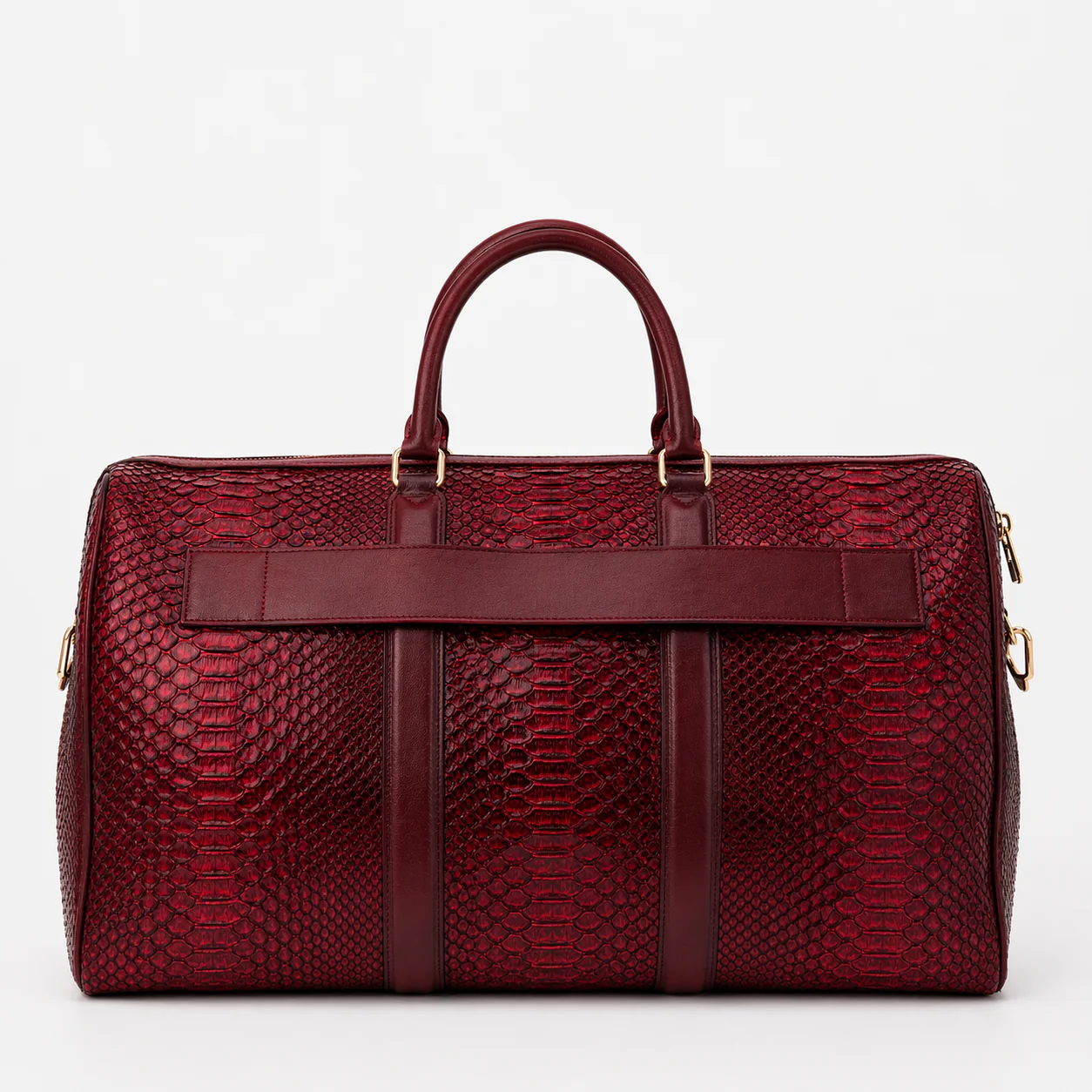 The Velar Burgundy Hand-Painted Python Leather Weekender Bag - Image 6