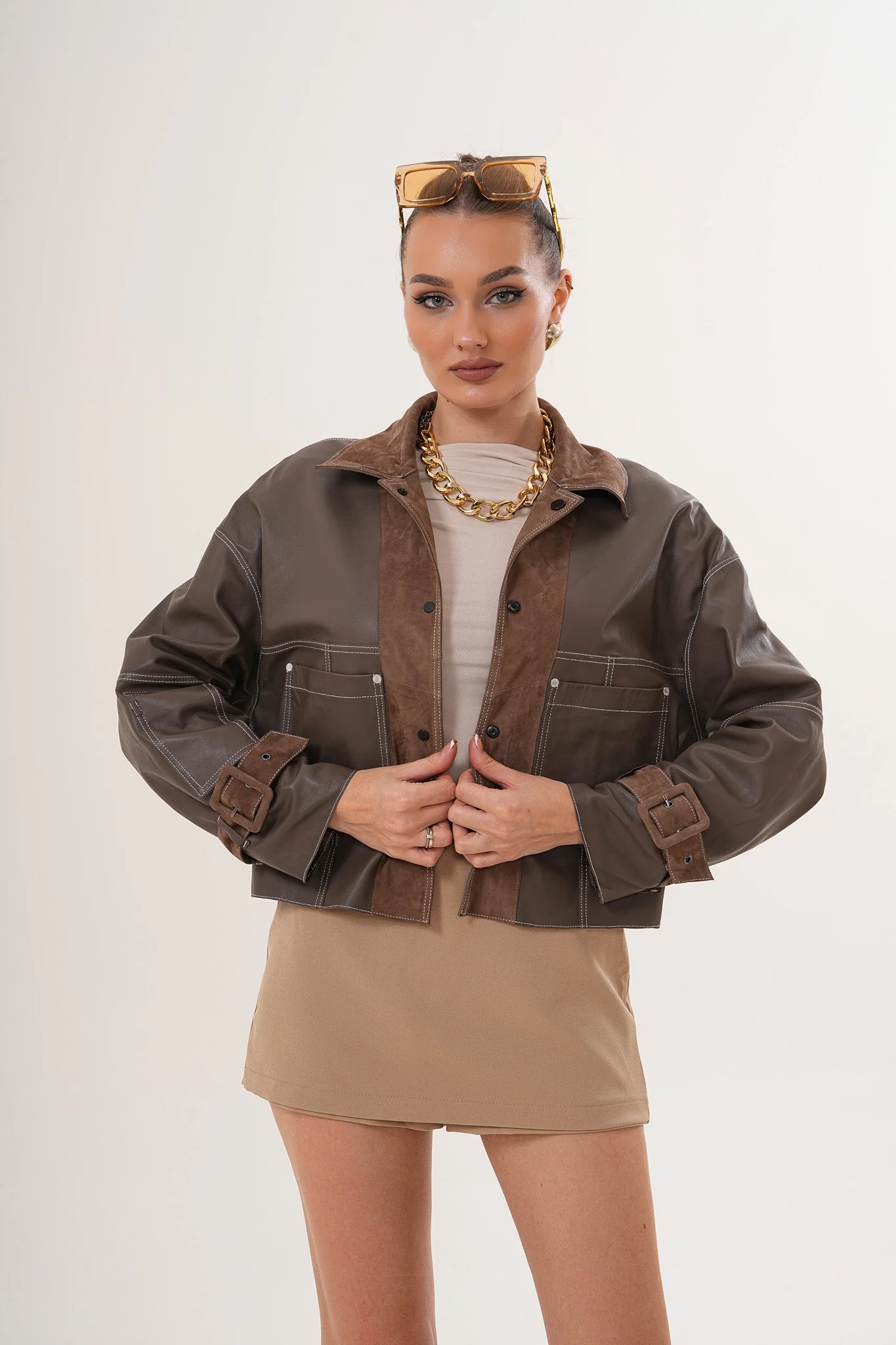The Velmira Reversible Brown Suede Leather Jacket - Image 6