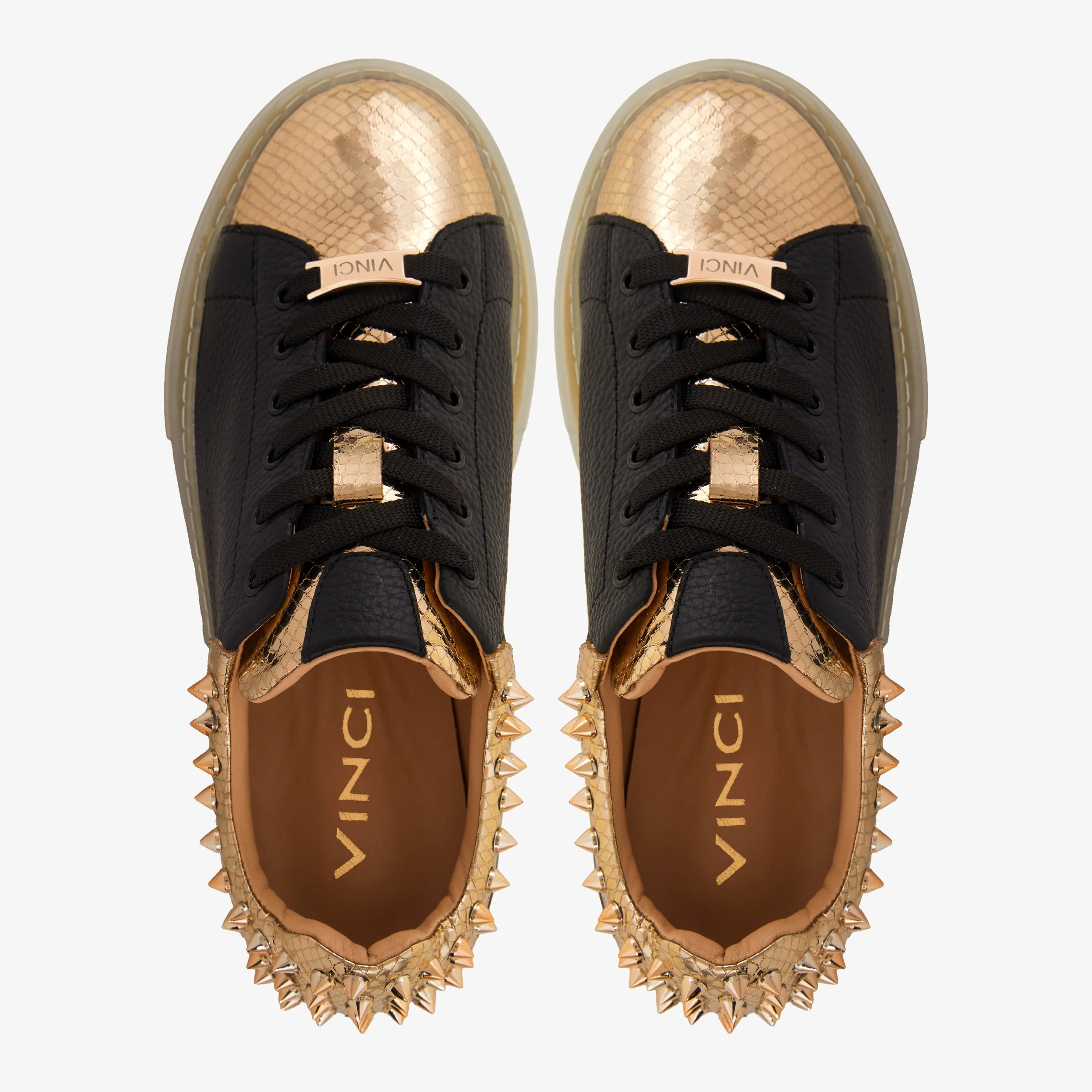 The Venezia Gold & Black Leather Women Sneaker - Image 3
