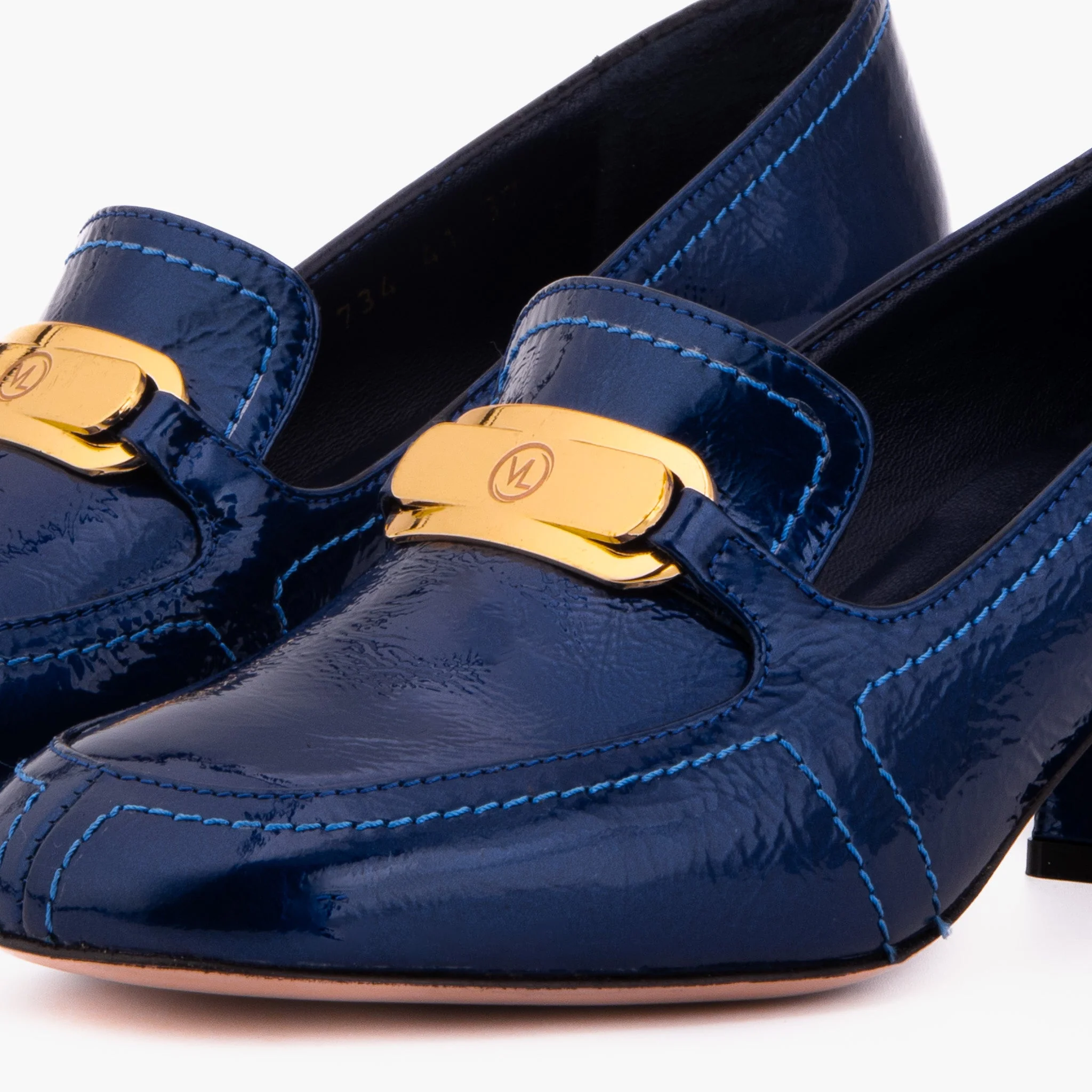 The Victoria Navy Blue Leather Block Heel Pump Women Shoe - Image 4