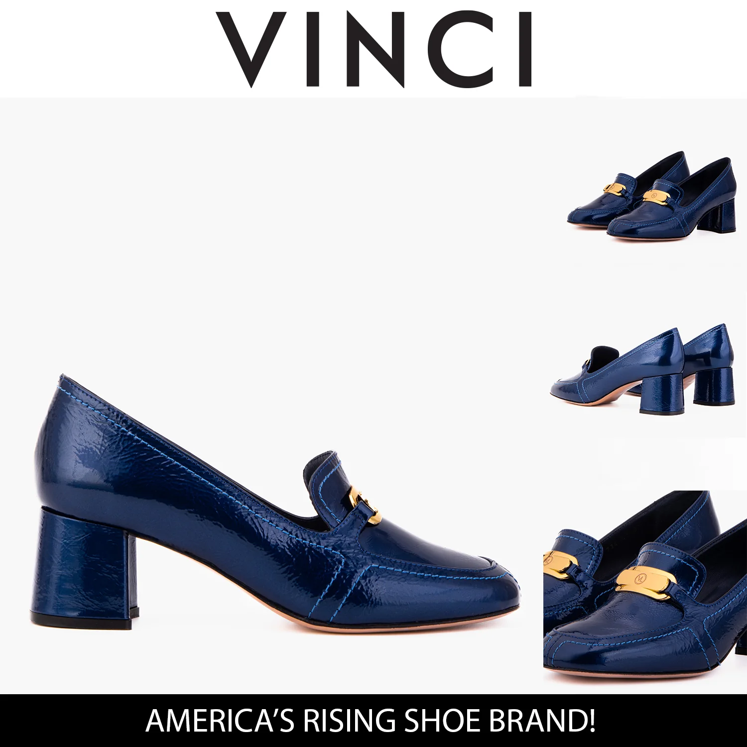 The Victoria Navy Blue Leather Block Heel Pump Women Shoe - Image 7