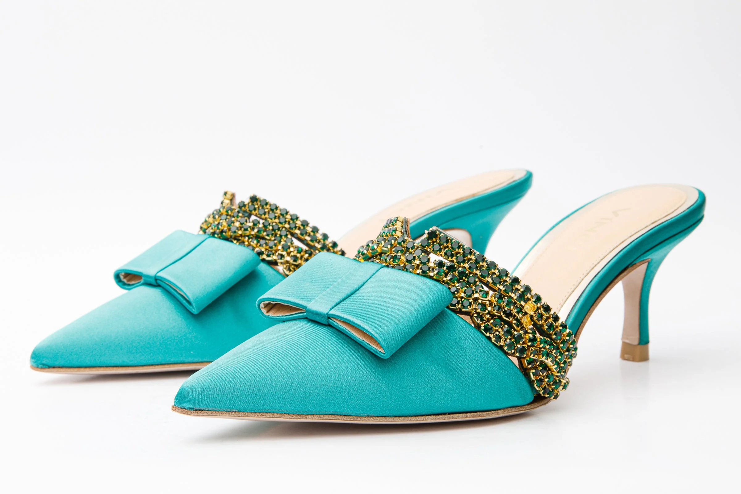 The Volga Green Leather Kitten Heel Pointy Toe Women Sandal Final Sale! - Image 2
