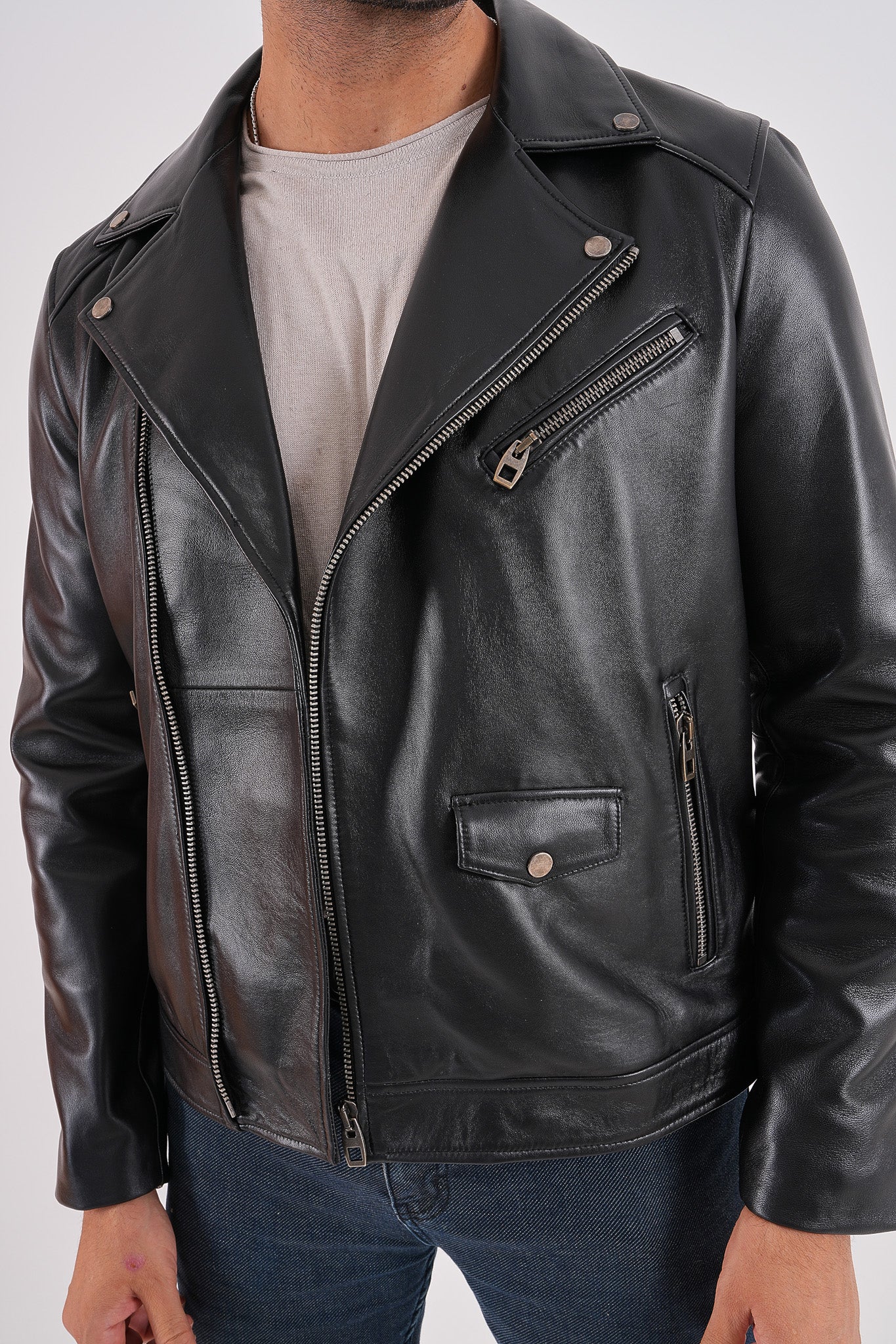 The Volt Black Leather Biker Men Jacket - Image 8