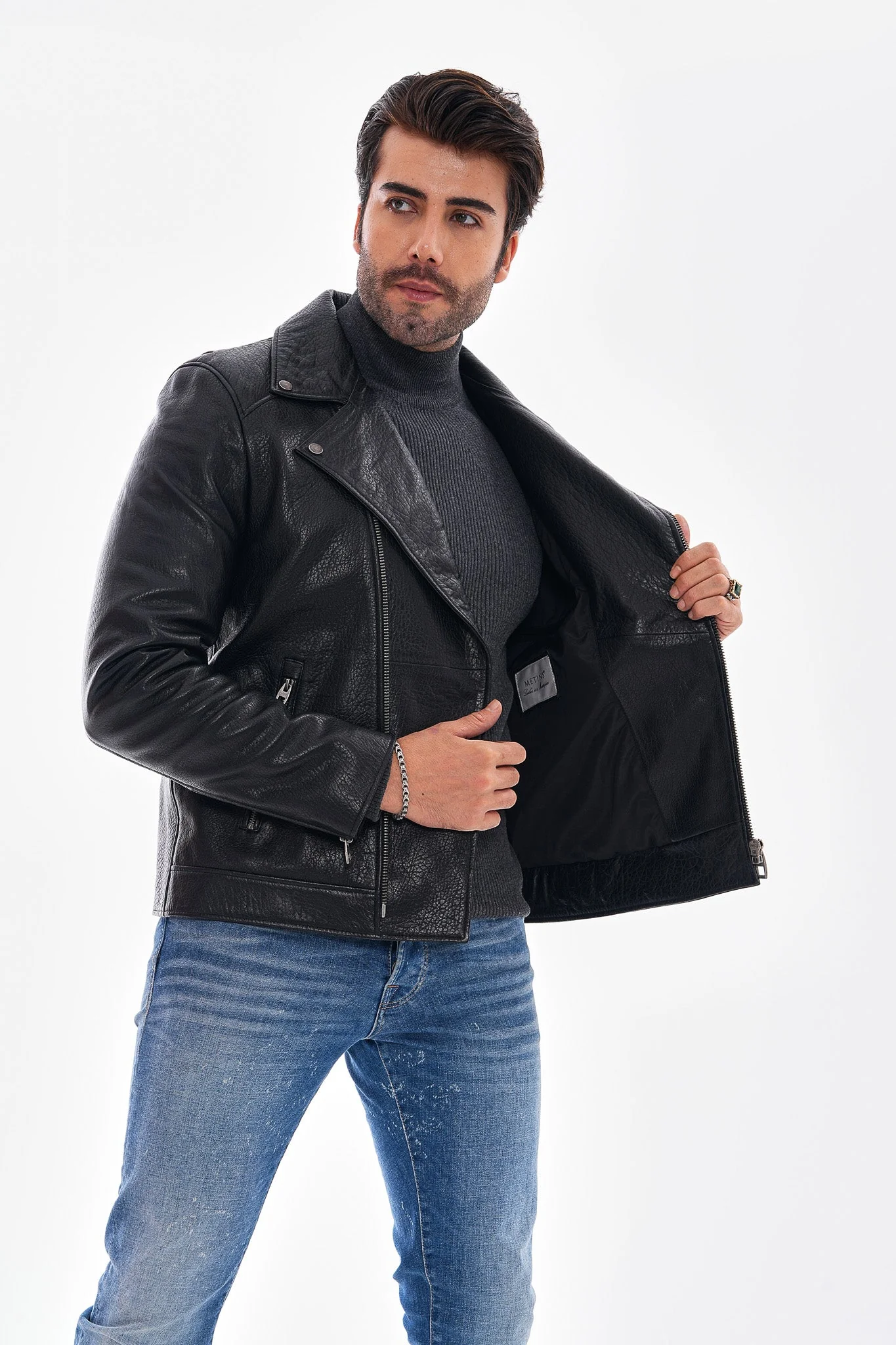 The Volt Textured Black Leather Men Jacket - Image 7