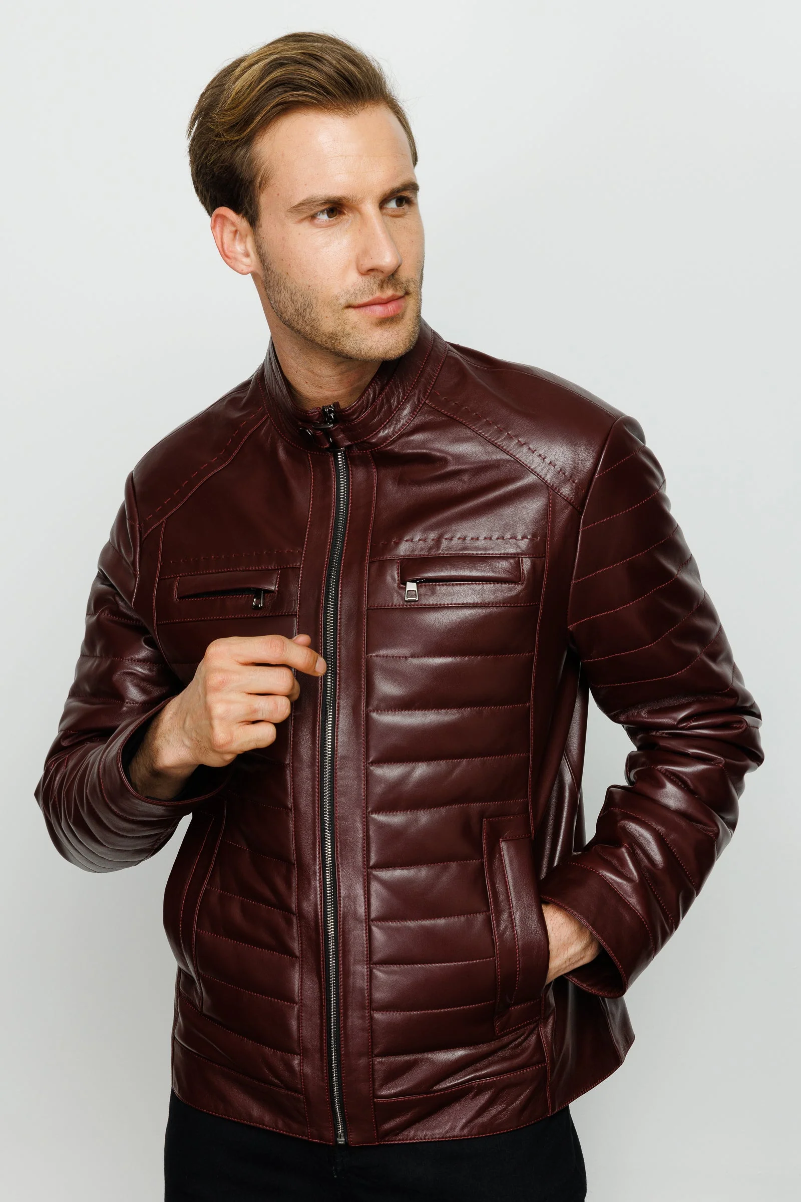 The Wilkerson Burgundy Leather Men Jacket - Image 2