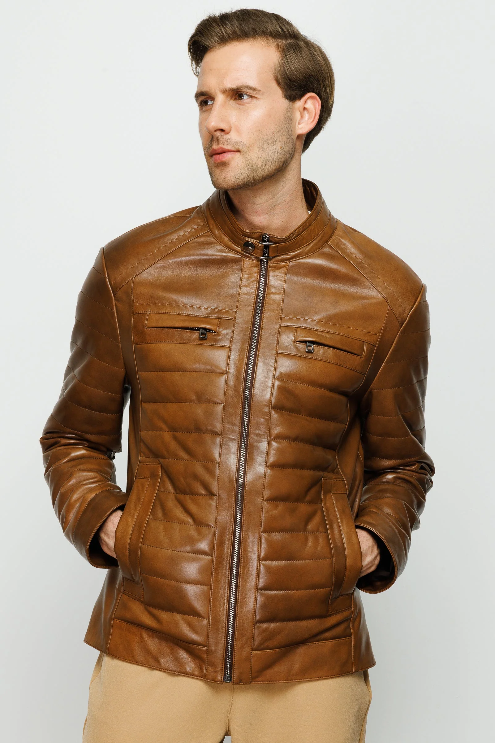 The Wilkerson Tan Leather Men Jacket - Image 7