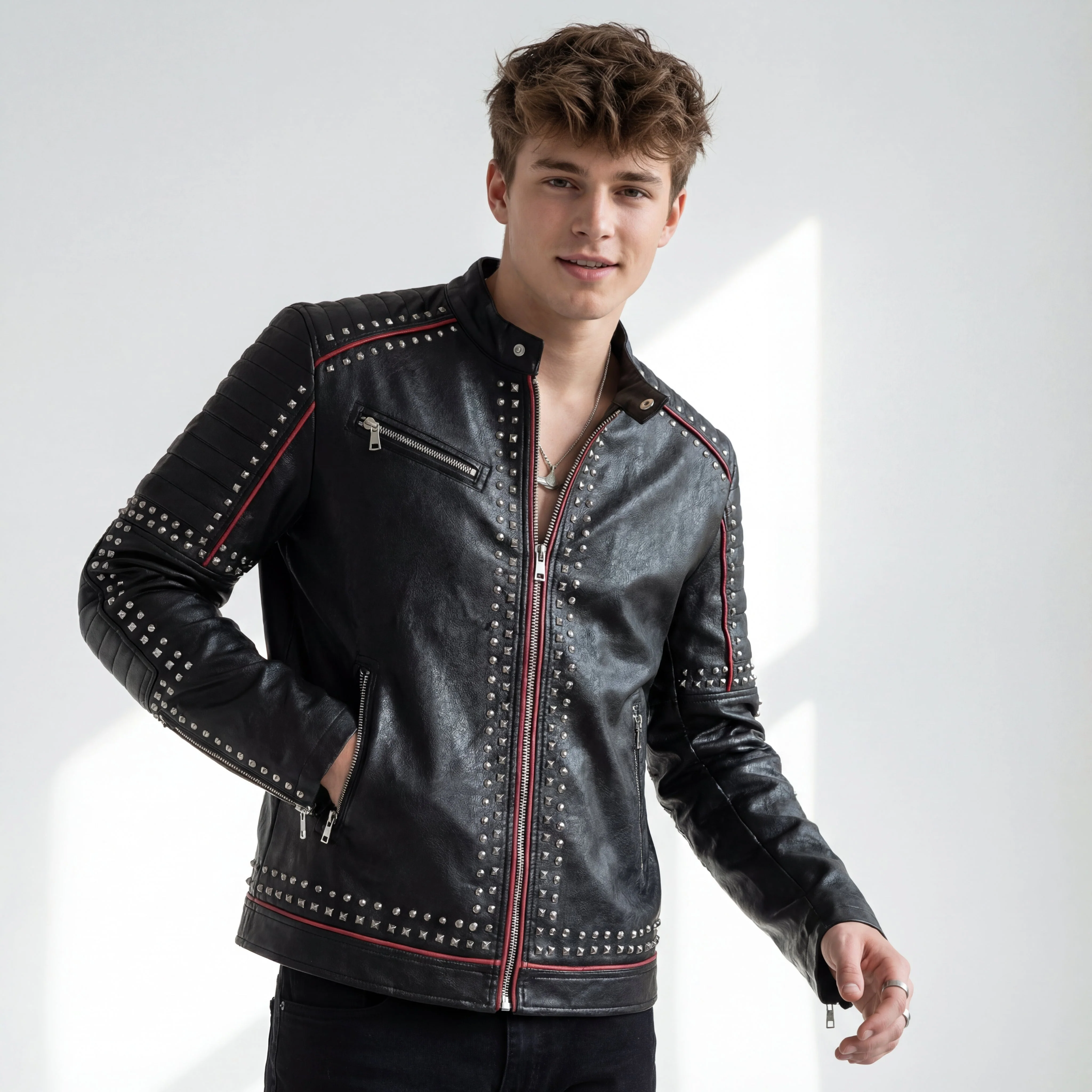 Urban Glimmer PU Leather Moto Jacket BLACK - Image 2