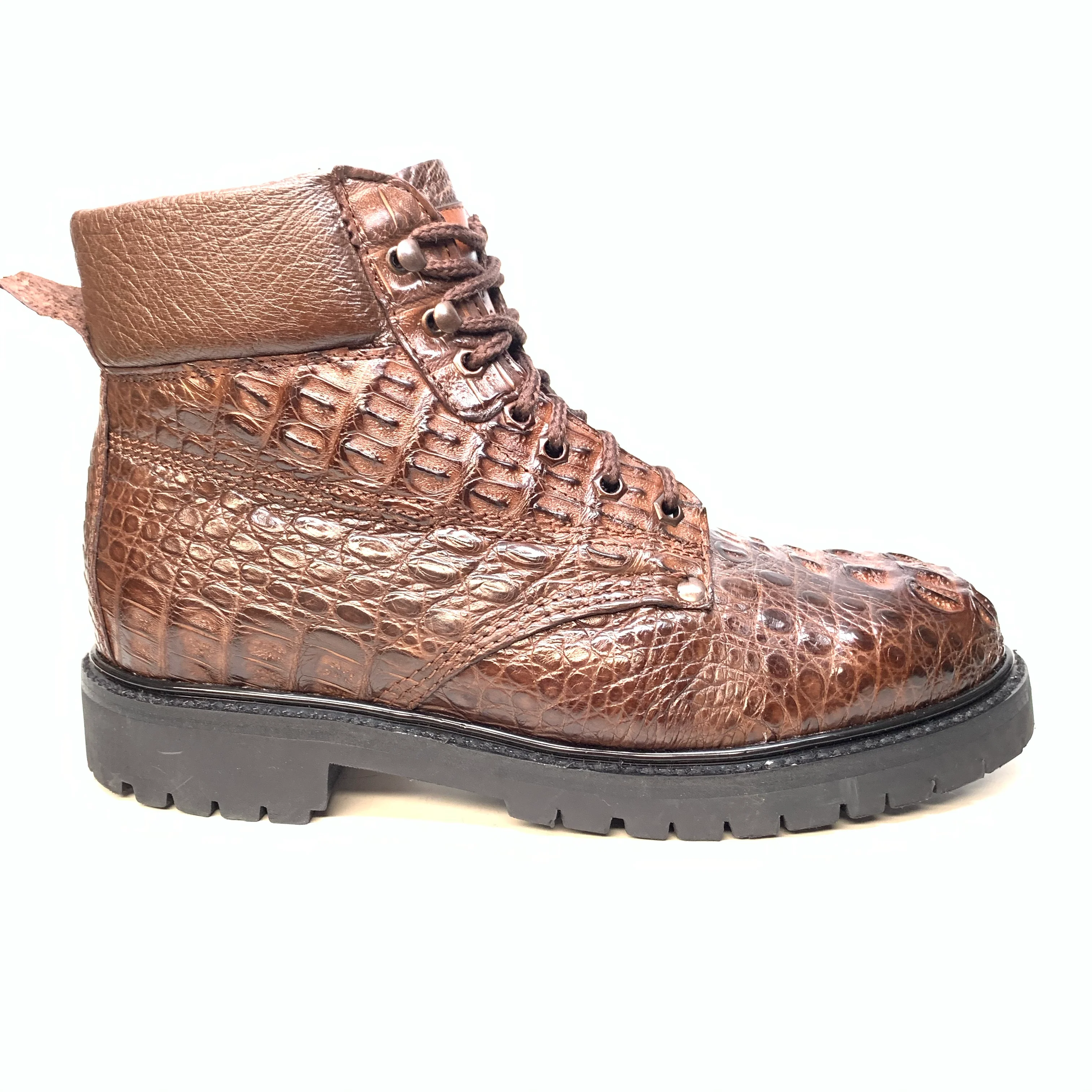 Vestigium Chocolate Brown Hornback Crocodile Combat Boots - Image 2