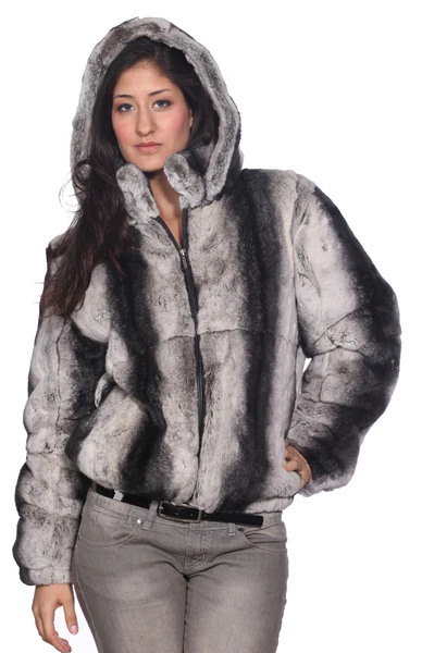 Wilda Leather Jules Grey Rex Rabbit Fur Bomber Jacket - Image 2