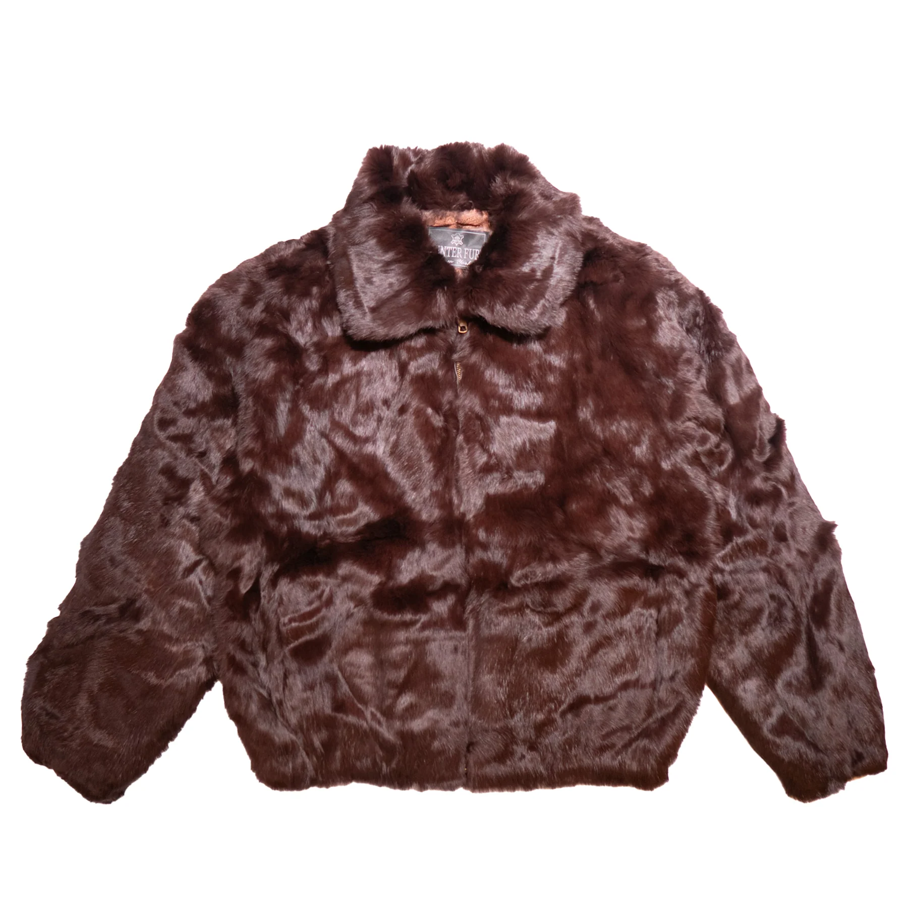 Winter Fur Women's Brown Rabbit Fur Hooded Bomber Jacket - Image 2